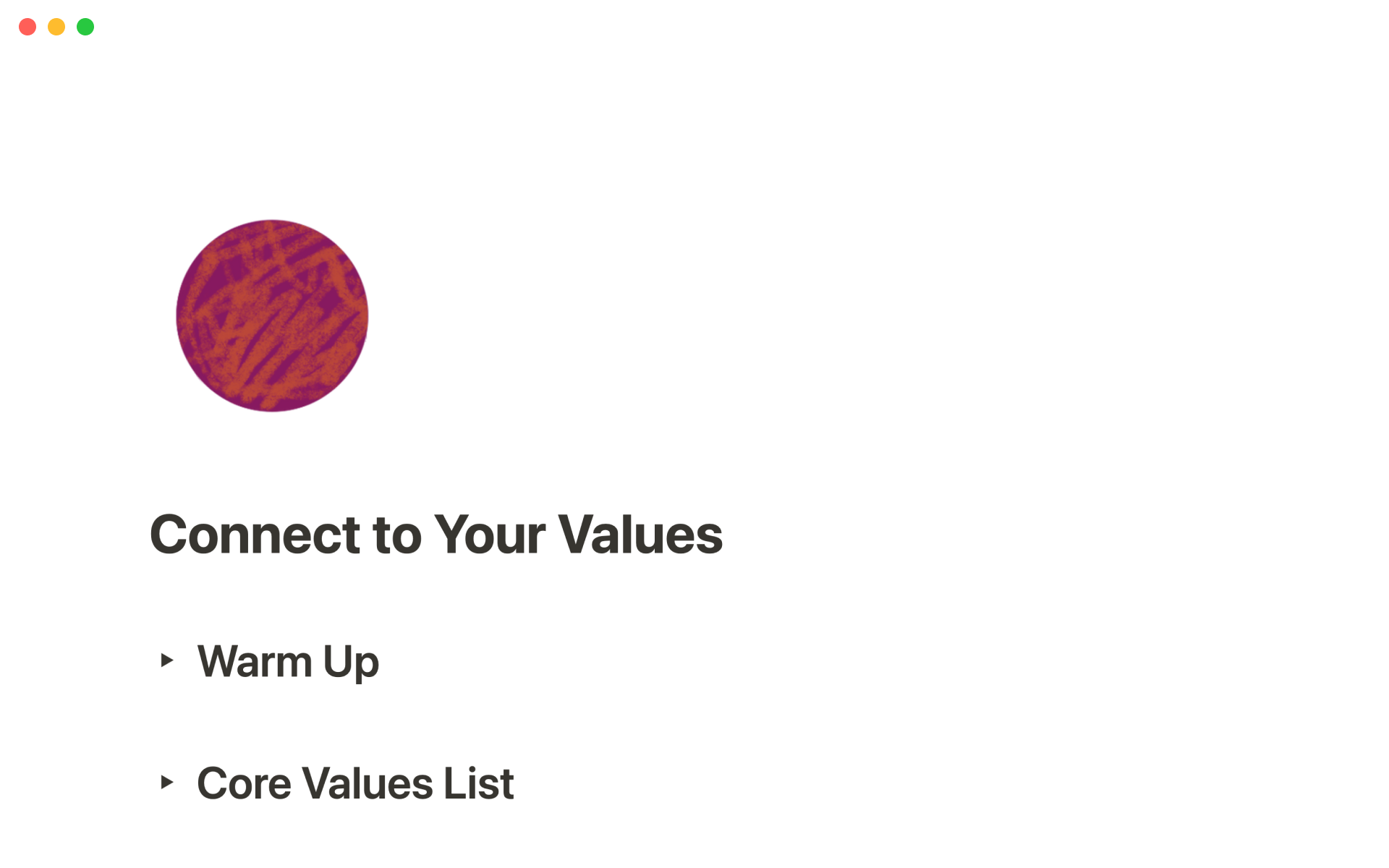 A template preview for Connect to your values