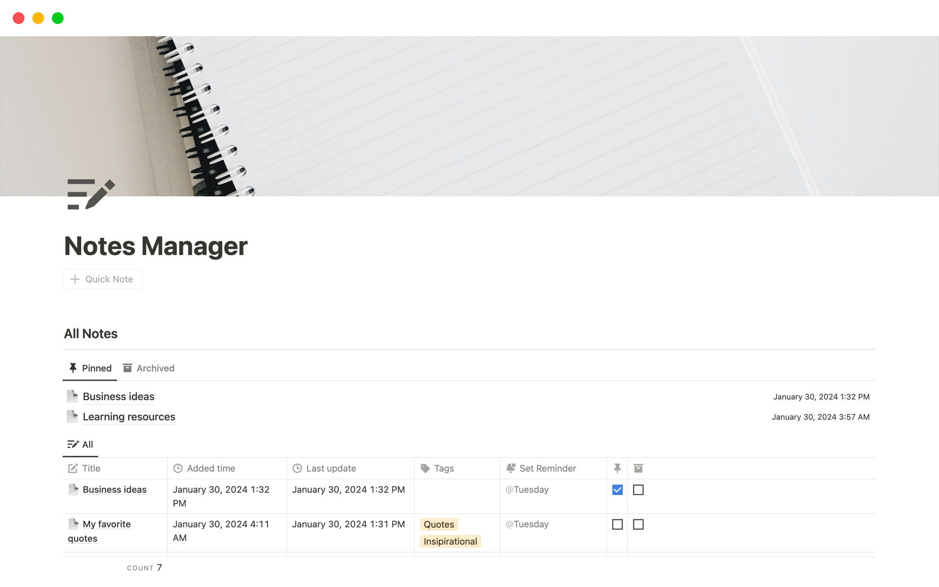 Notes Manager | Notion Template