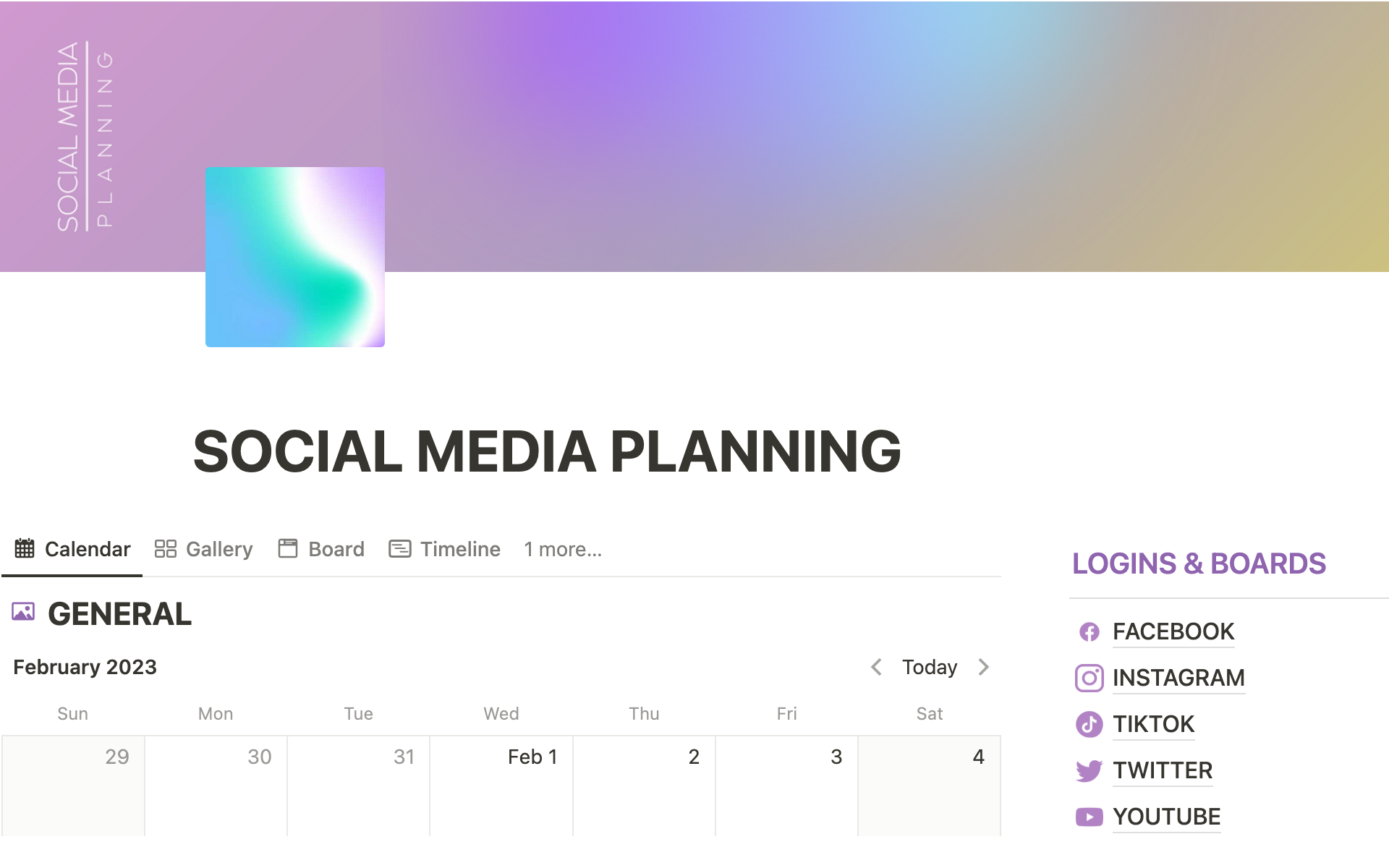 A template preview for Social Media Planning