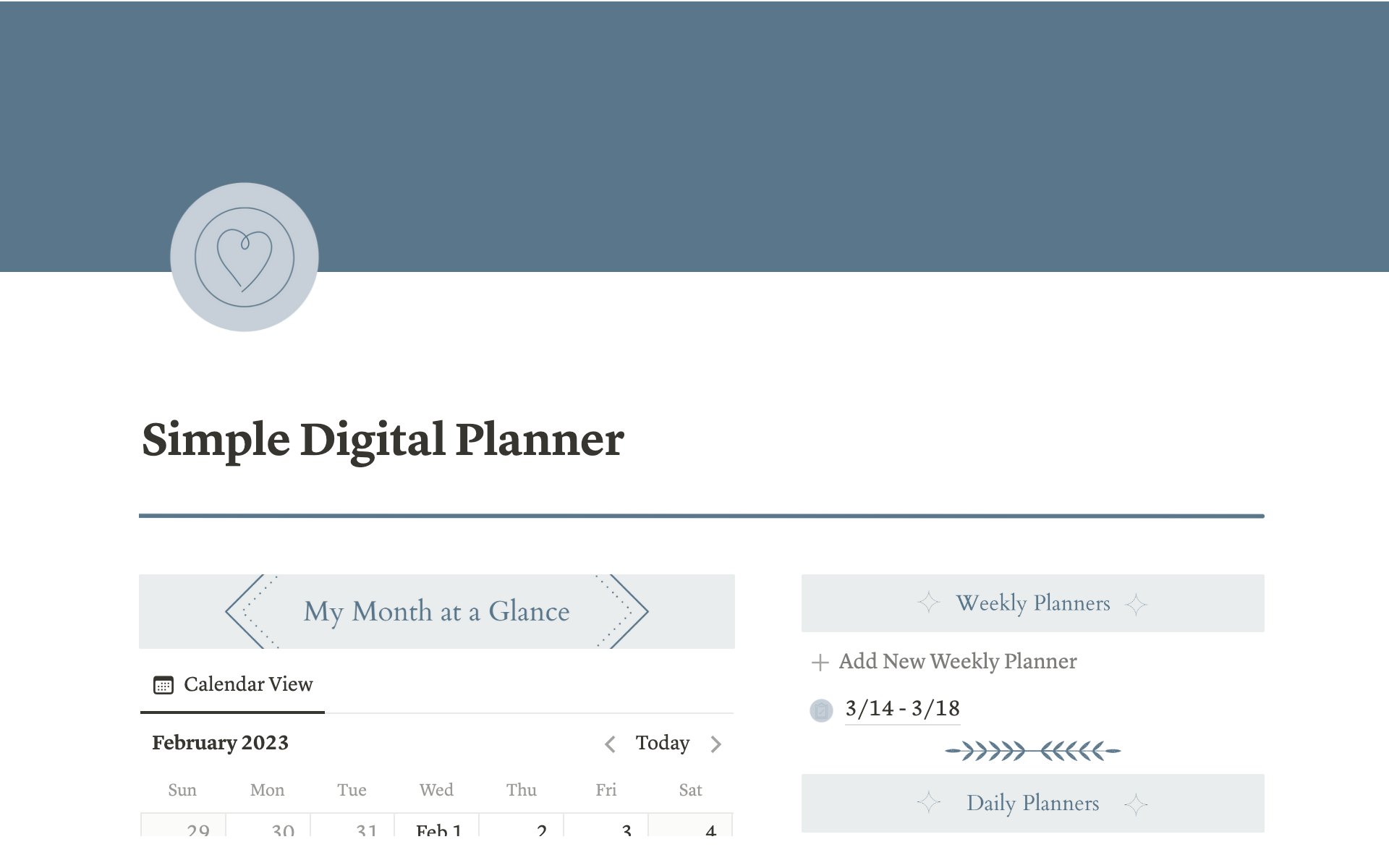 Eine Vorlagenvorschau für Simple digital planner