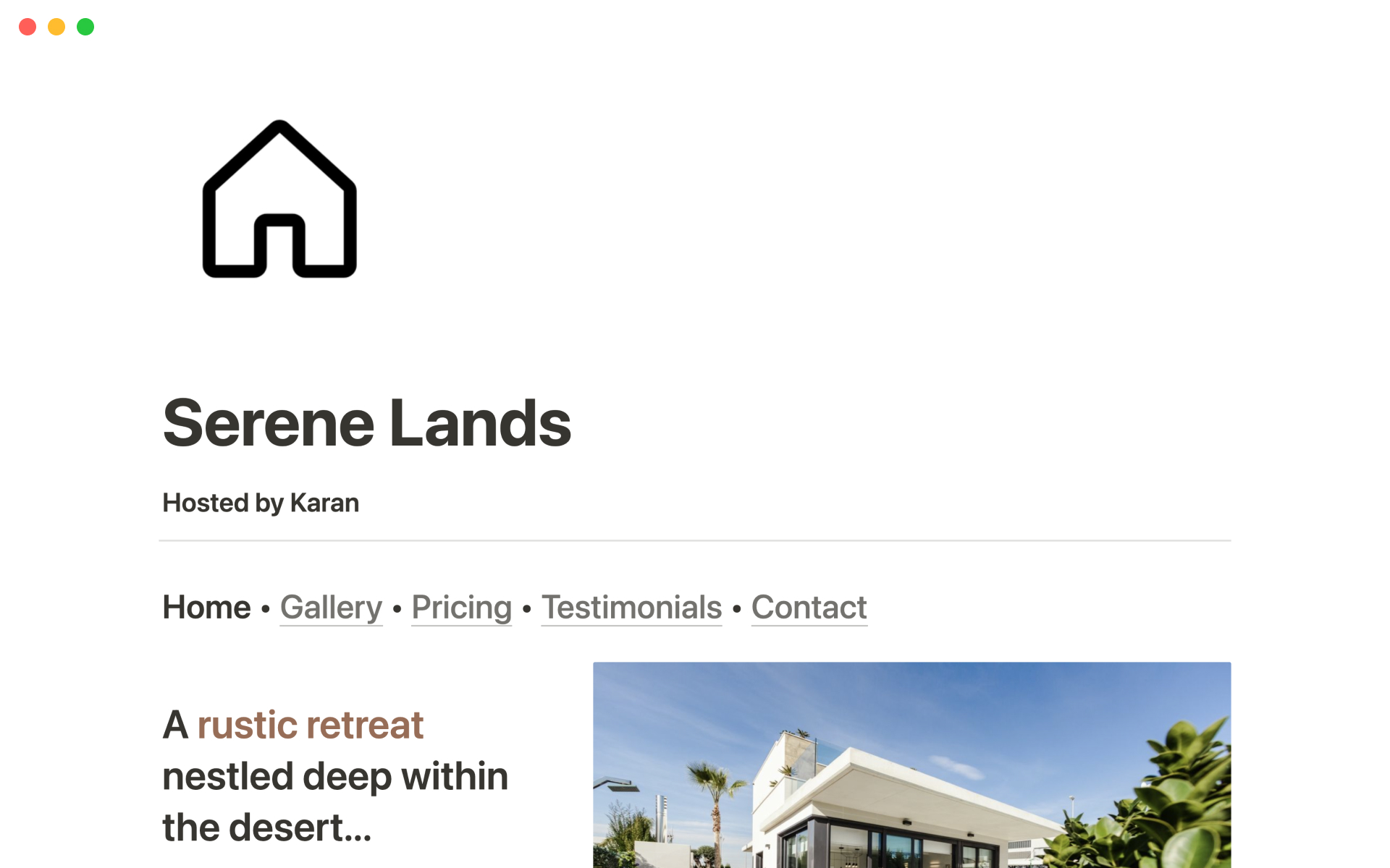 A template preview for Rental property website
