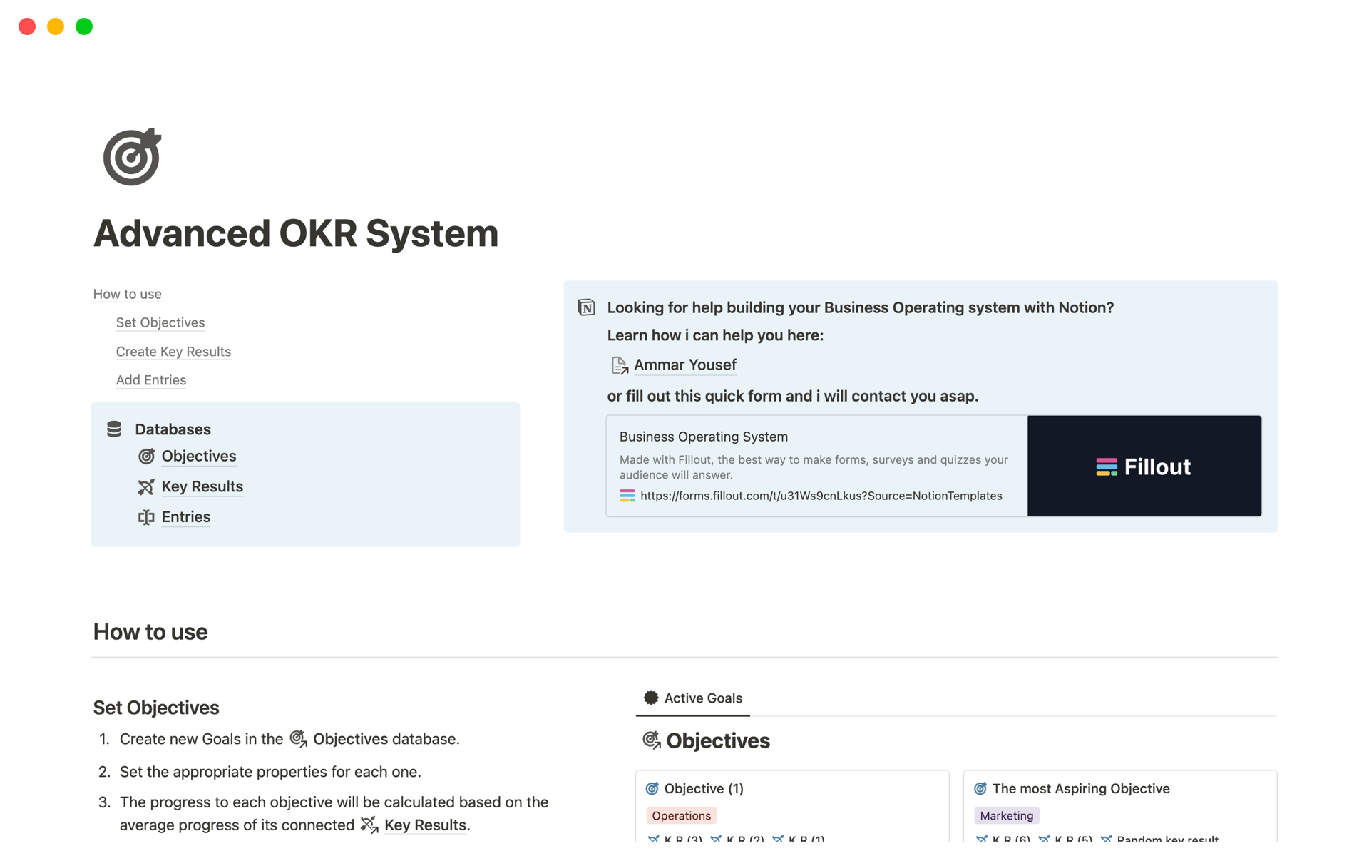 A template preview for Advanced OKR System