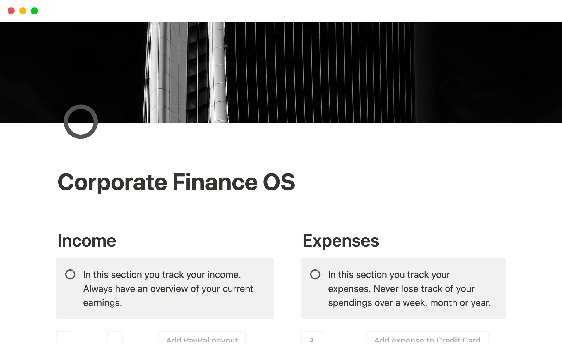 A template preview for FinanceOS