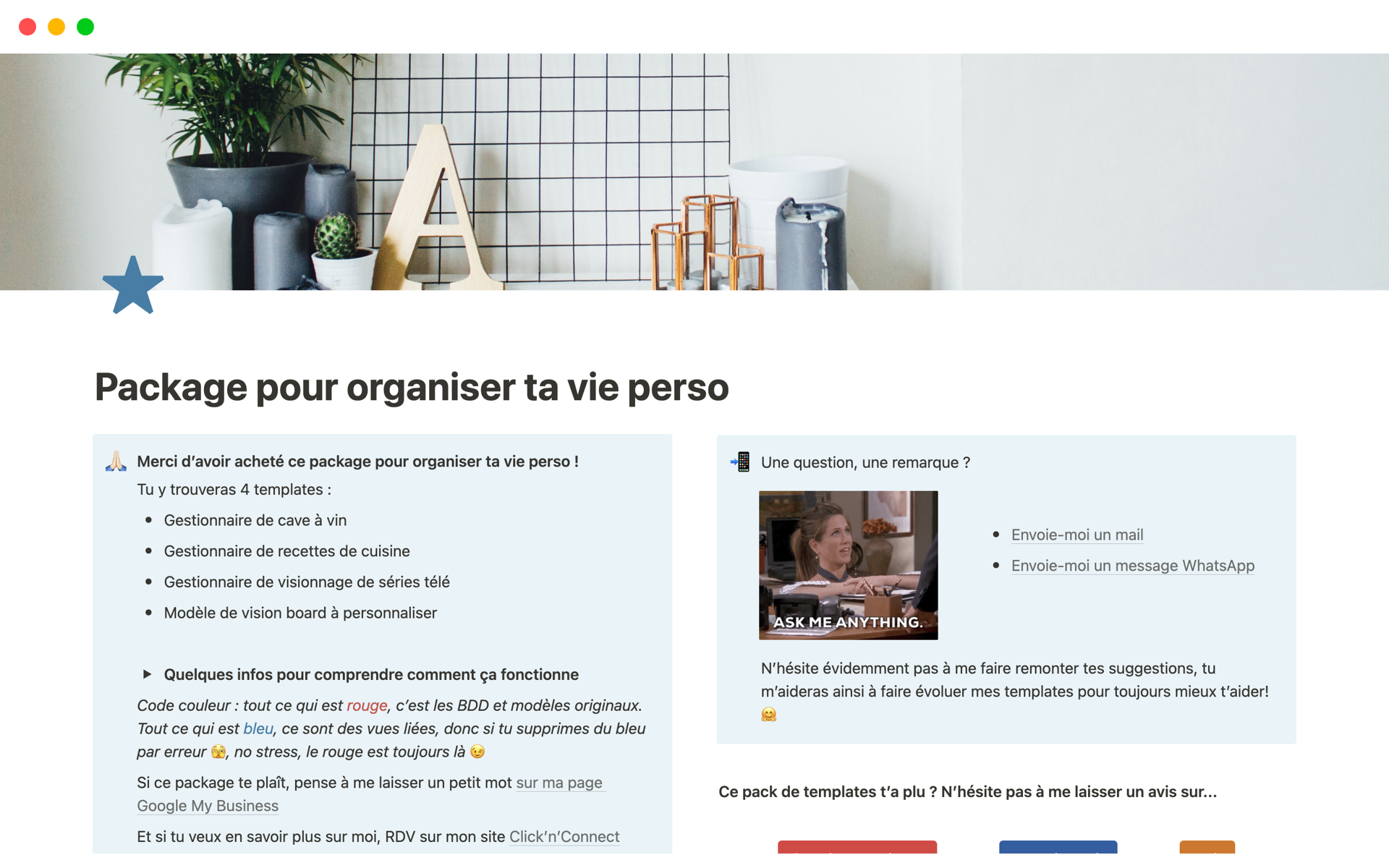 A template preview for Package pour organiser ta vie perso