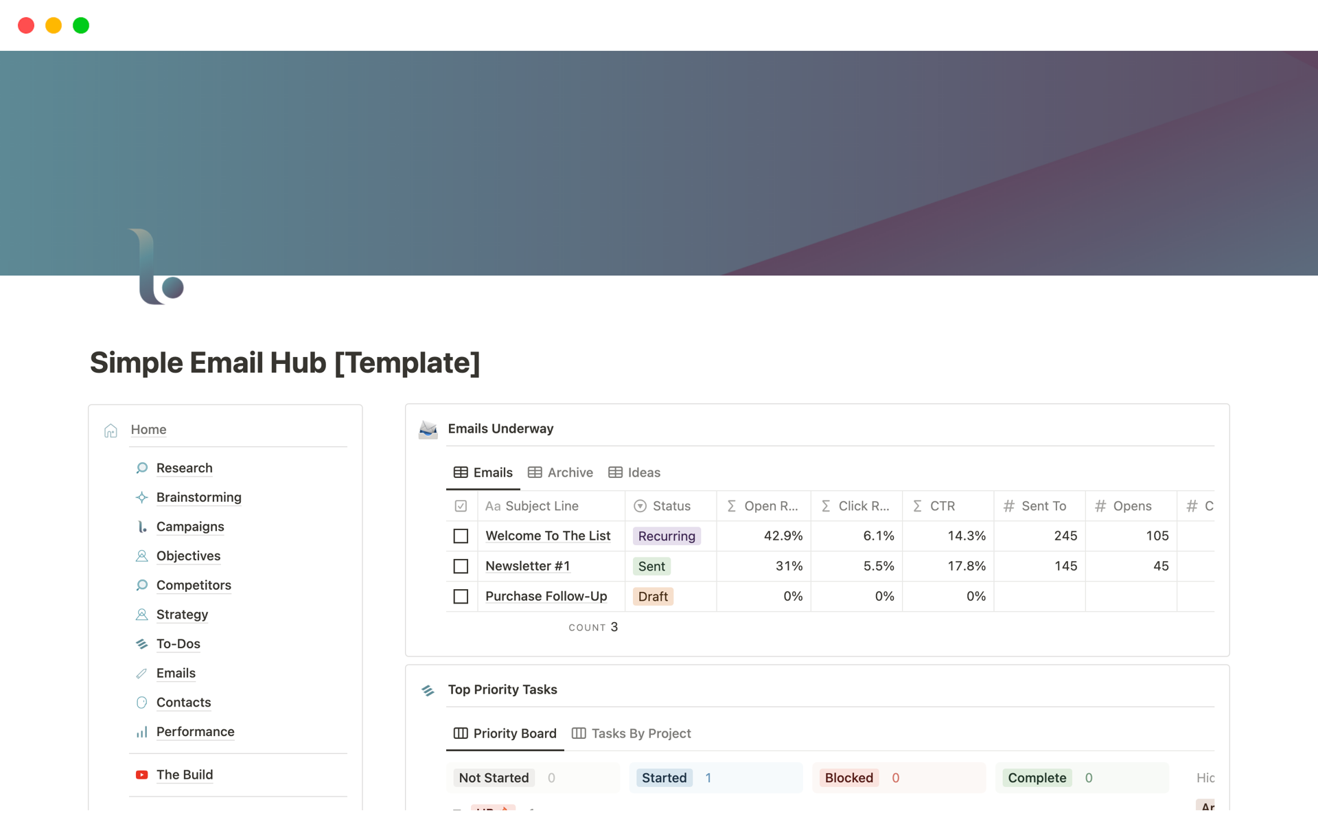 Simple Email Hub Notion Template
