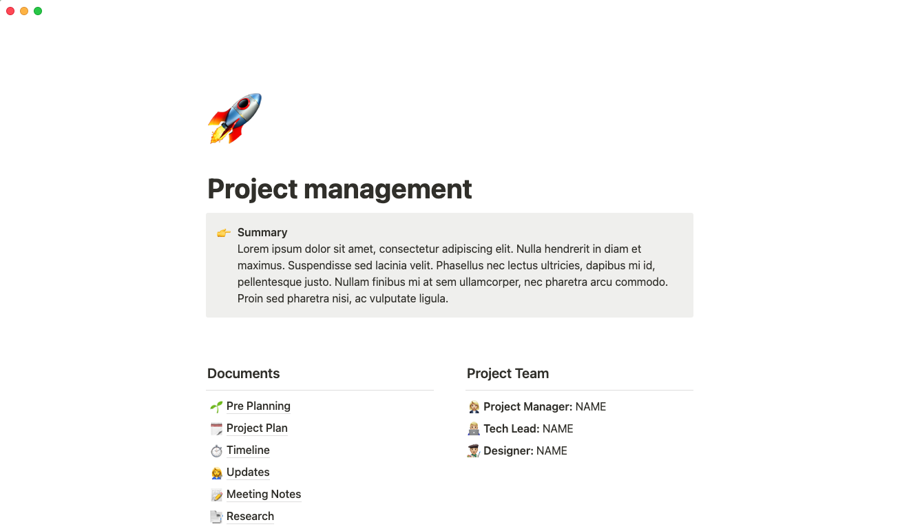 project management template