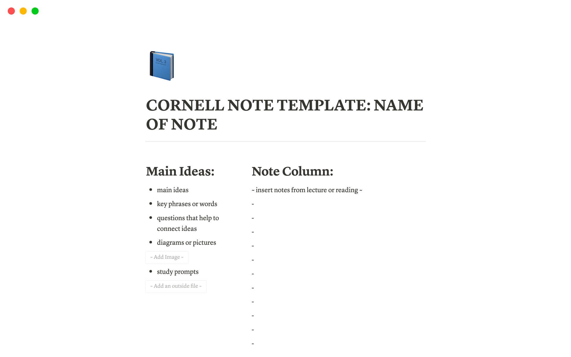 A template preview for Cornell Note Taking Template with AI 