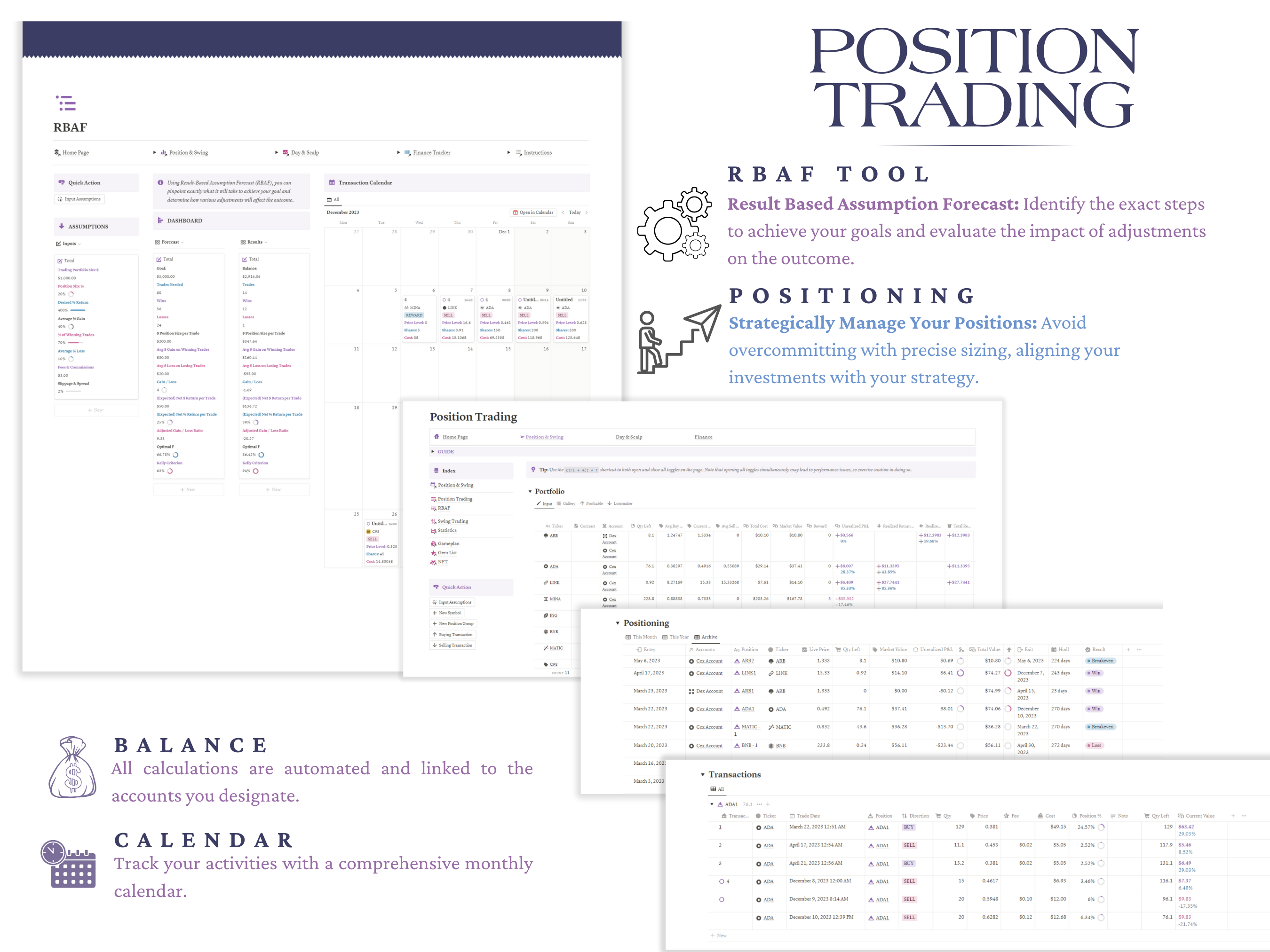 Portfolio Tracker & Trading Journals | Poisition and Swing Trading Journal | Scalping & Day Trading | Risk, Routine, and Psychology Management Tools | Weekly, Monthly, Yearly Review | Analytics & Statistics Dashboards | Interactive Financial Widgets