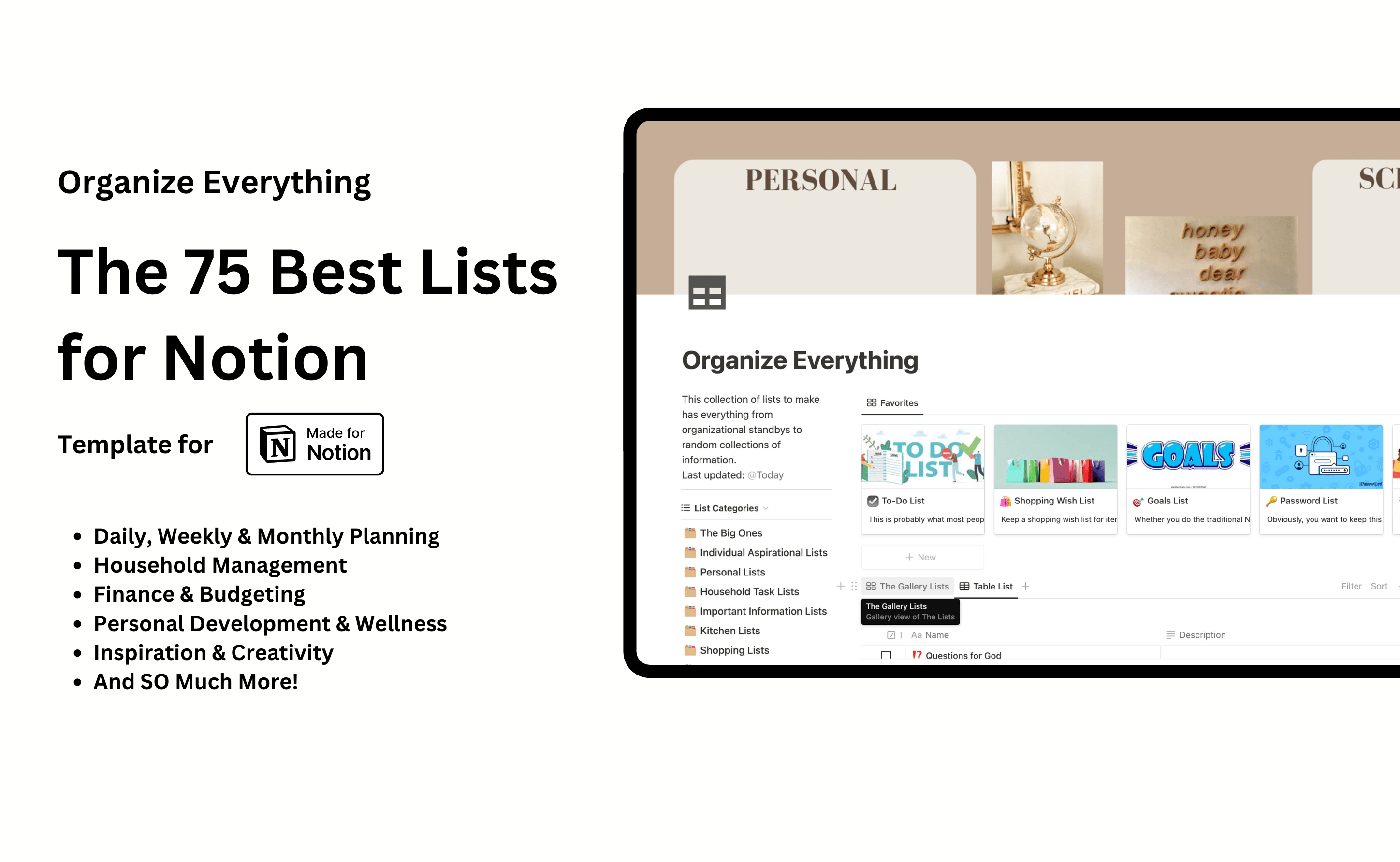 The 75 Best Lists to Make (to Organize Everything) includes everything you need to get organized