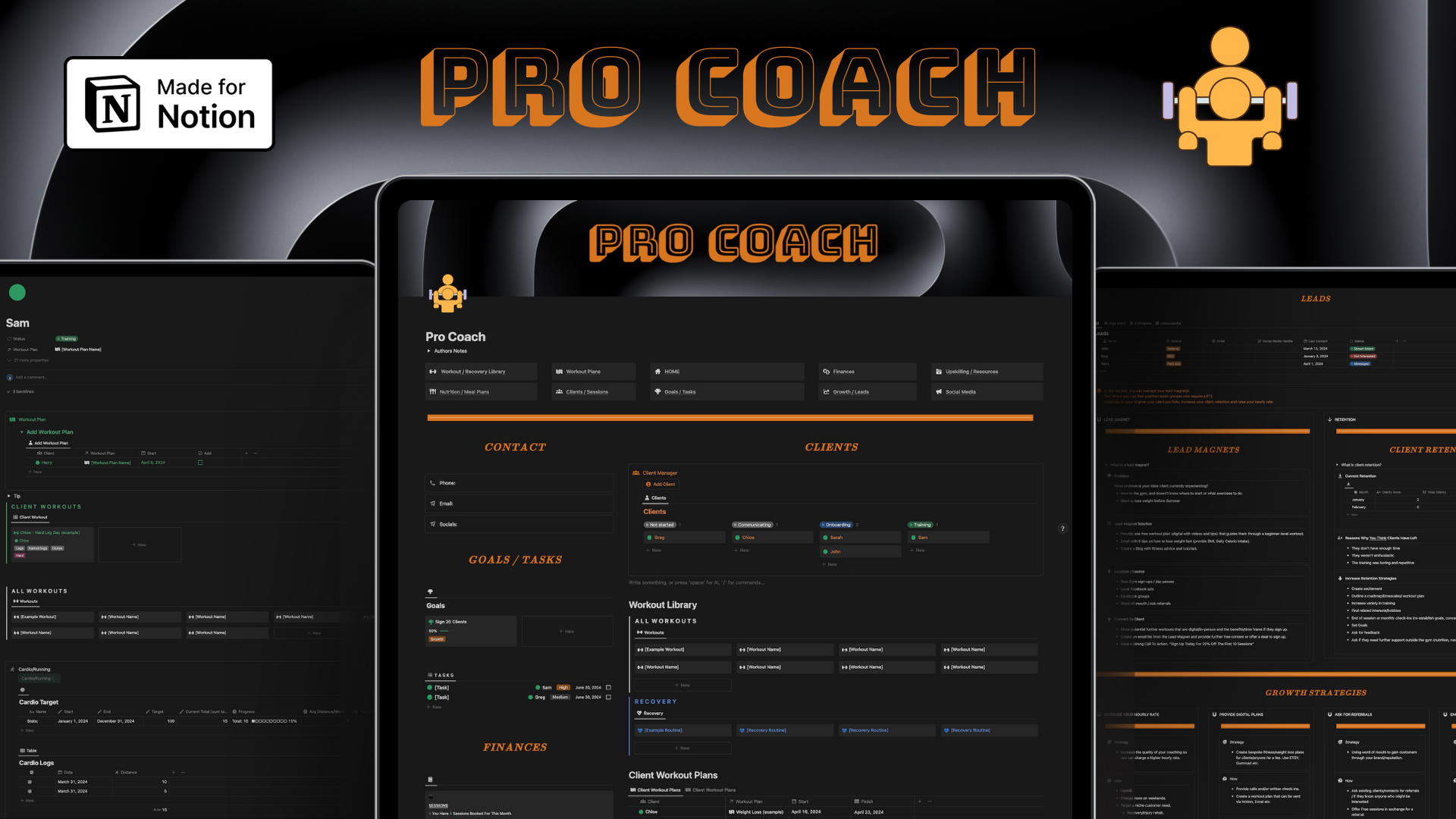 Pro Coach is the all-in-one dashboard every PT needs to turn pro with their personal training business. It makes it easier to manage existing clients and offers several tools to upgrade your service, charge more, get more clients and build your brand.
