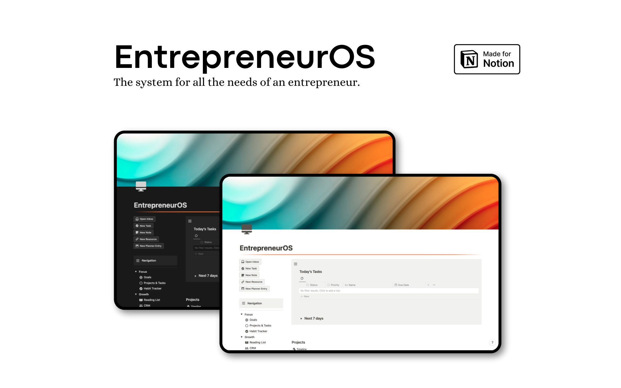 Streamline your strategy, optimize your operations, and unleash your potential seamlessly. 
EntrepreneurOS: Your ultimate toolkit for a smarter, more efficient entrepreneurial journey.