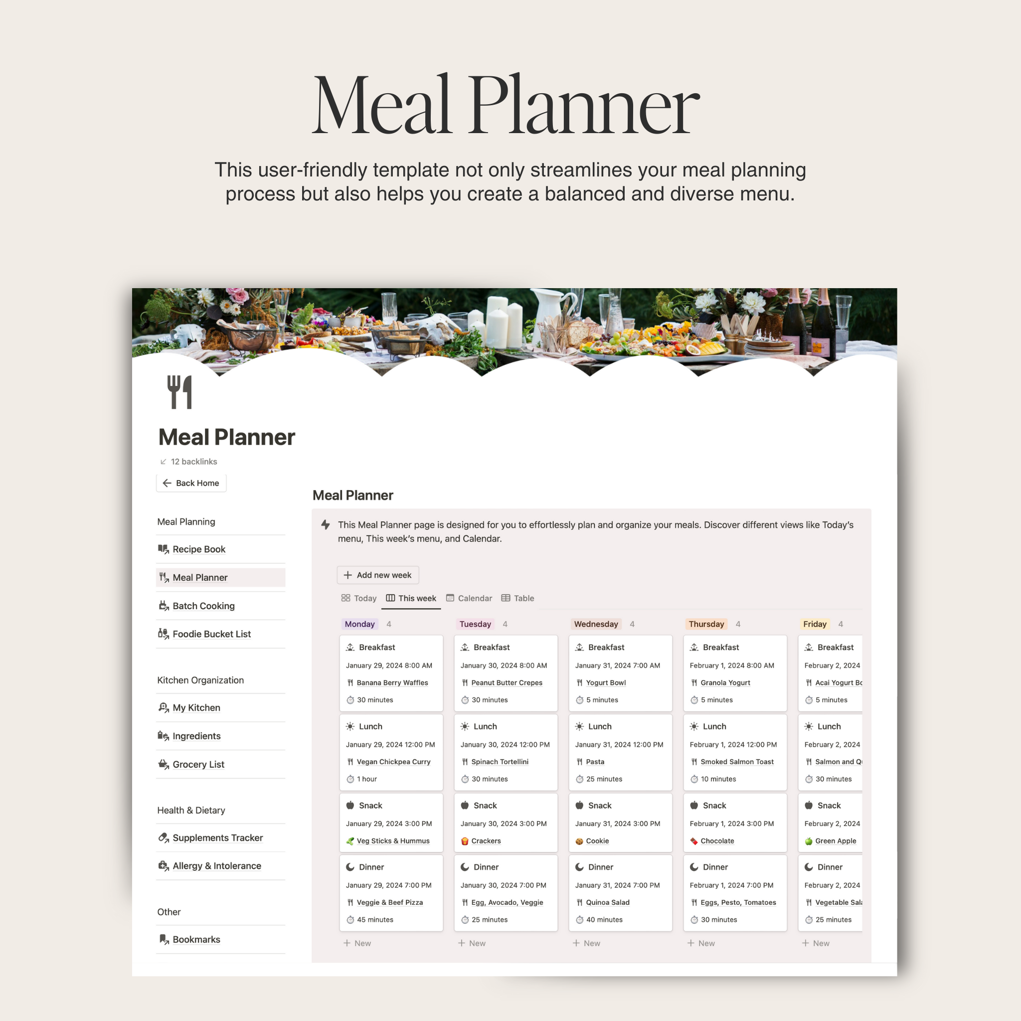 Plan, organize, and prepare your meals like a pro with our meal planner & recipe book.