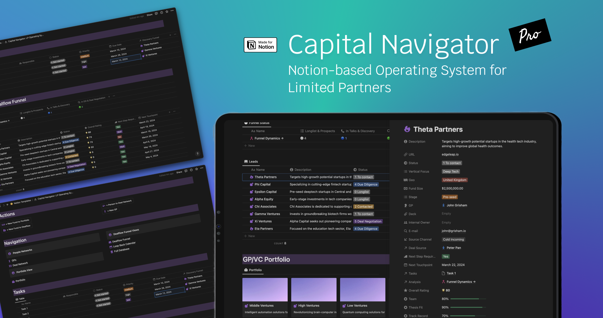 Capital Navigator: The LP Operating System streamlines investment processes for family offices & LPs. It combines a deal flow CRM, scoring, document management, and task tracking, with easy navigation and comprehensive people networks. Manage your VC deal flow and portfolio effor