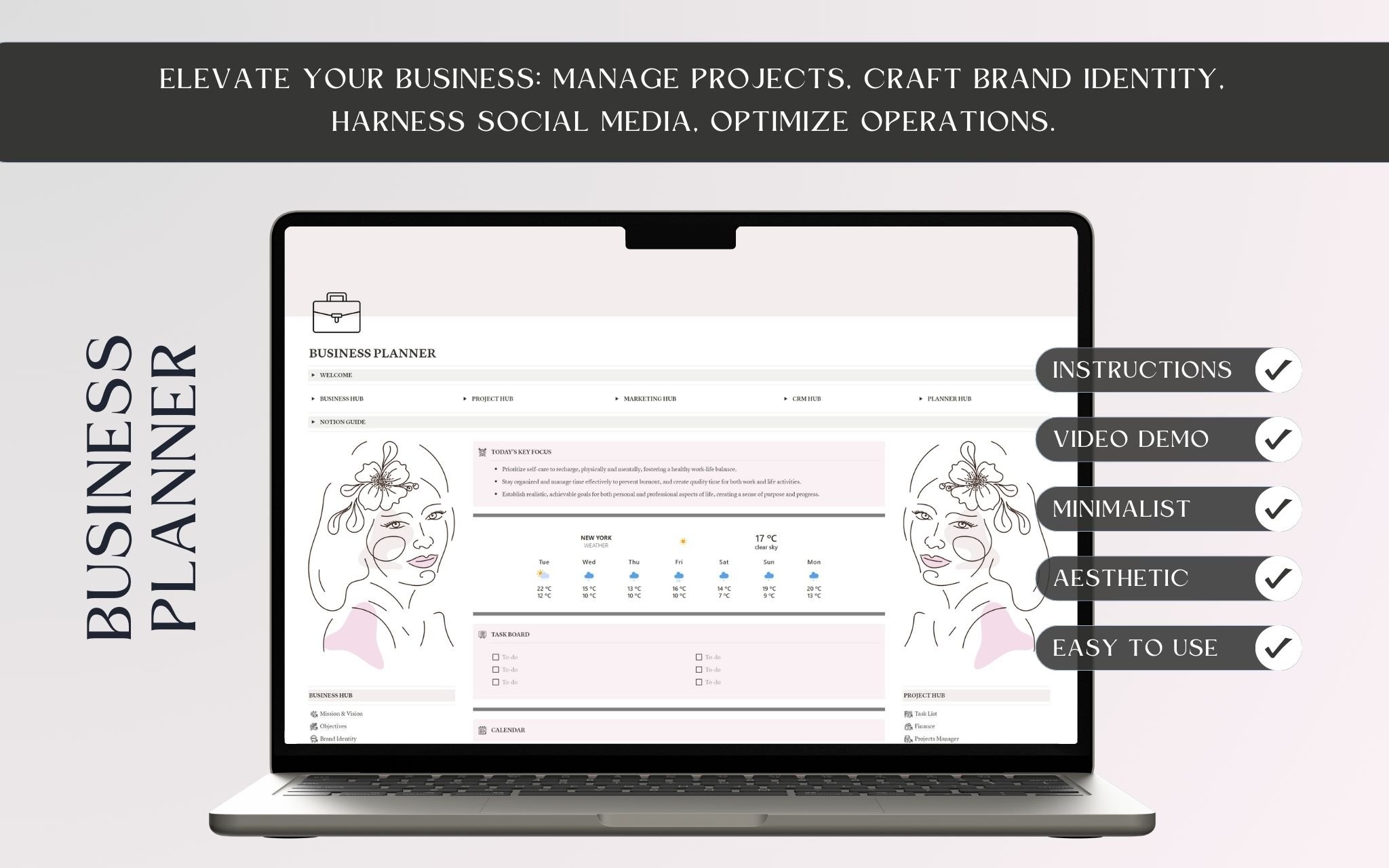 Introducing our Pink & Mocha Minimalist Aesthetic Notion Template Business Planner – a gateway to seamlessly organized and stylish living. Immerse yourself in serene hues and meticulously crafted layouts designed to enhance productivity and delight the senses.
