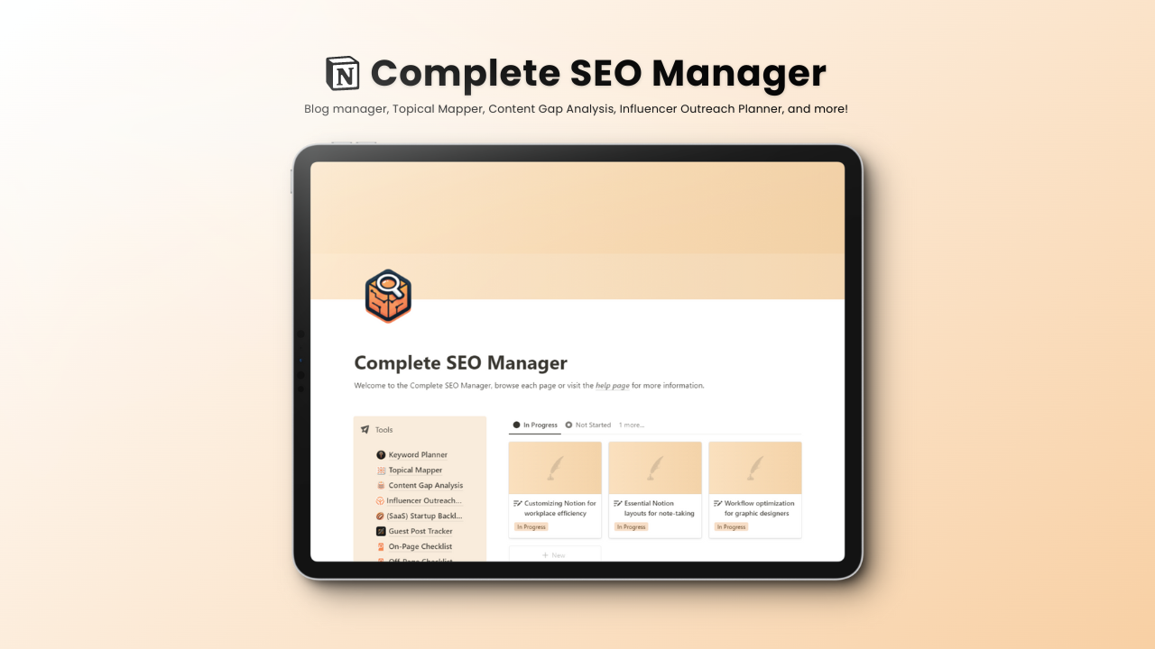 Complete SEO Manager: A holistic Notion template designed for SEO professionals and enthusiasts.