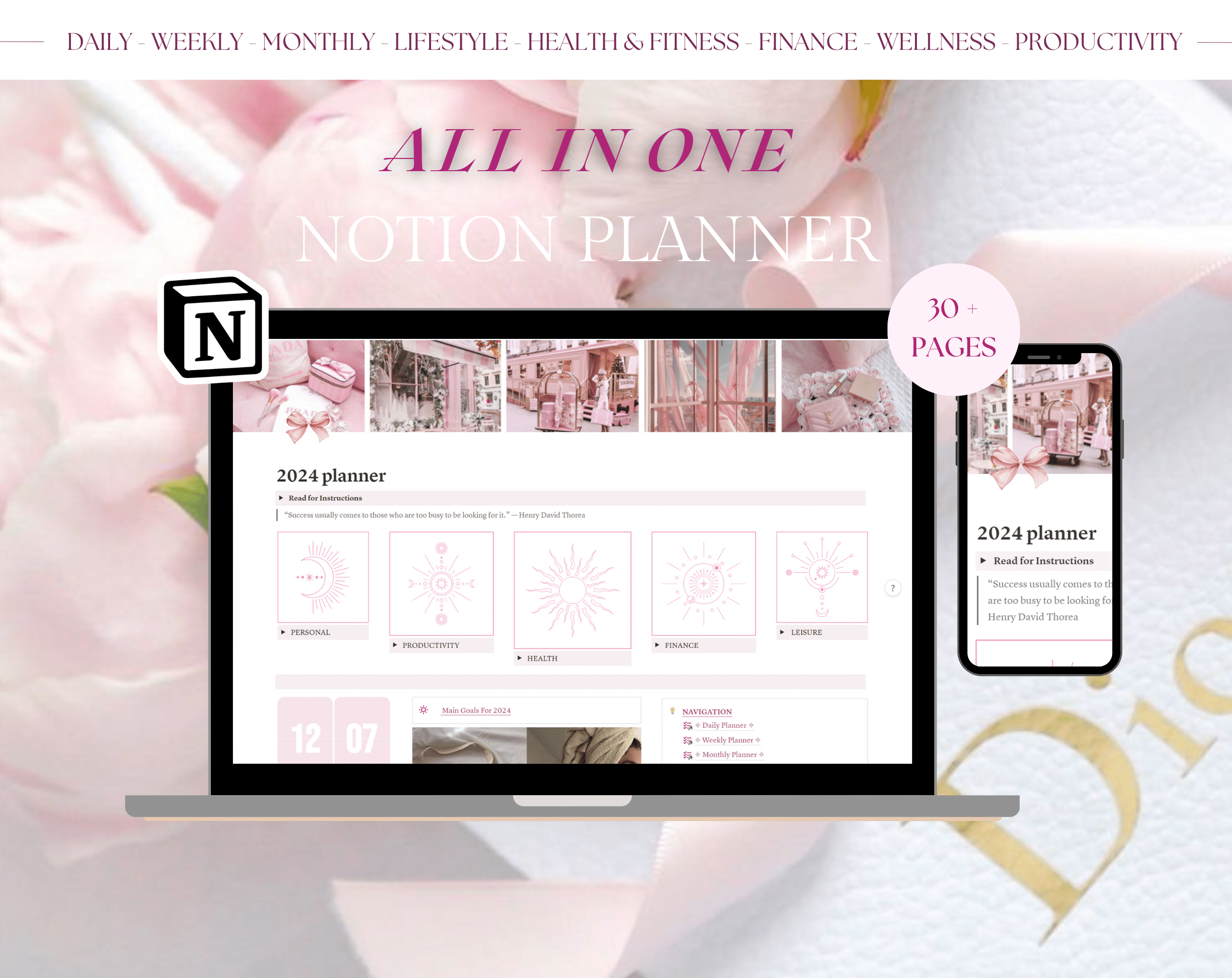 Introducing Girly Pink Notion planner - where aesthetic design meets functionality! Whether you're setting goals, tracking your lifestyle, or just staying organized, this planner has you covered. Access and personalize effortlessly across devices to keep your life on track.