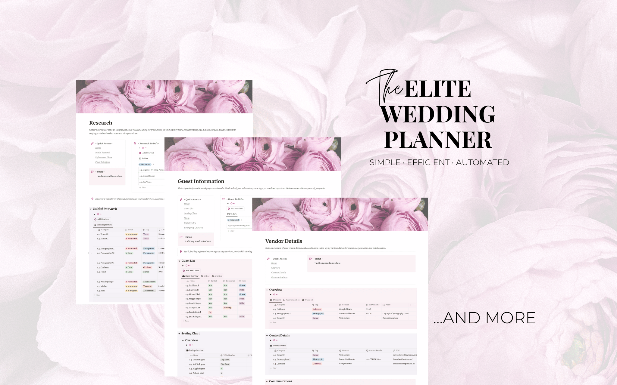 The Elite Wedding Planner: Simplicity, efficiency, and automation combined! Crafted from real wedding planning experiences, this planner will save you time and energy, and help reduce the stress that comes with planning a wedding!