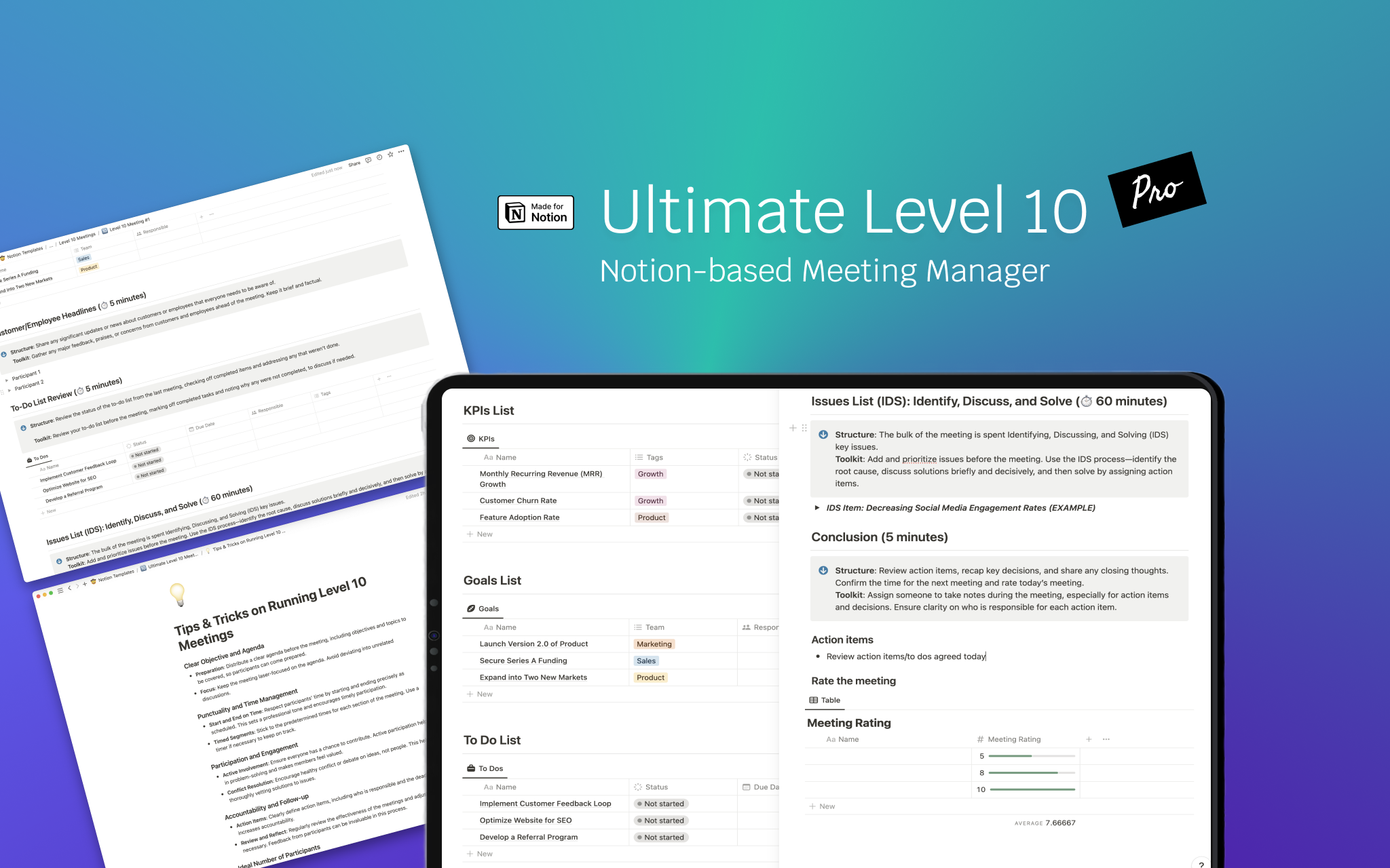 Transform meetings with "Ultimate Level 10 Meeting Manager" - your key to productive, focused EOS meetings. Unlock best practices, manage KPIs & goals, and streamline decision-making. Elevate your team's efficiency and alignment today.
