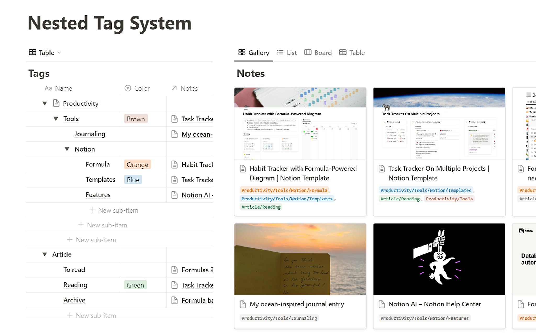 An intuitive template using nested tags to help organize your knowledge and projects in Notion.