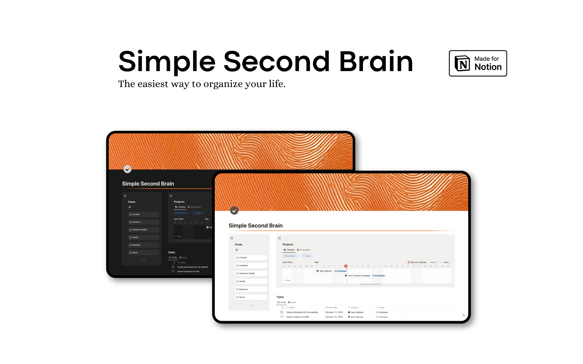 With the Simple Second Brain you have a Template that supports everything you need to become more productive, plan projects and organize resources.