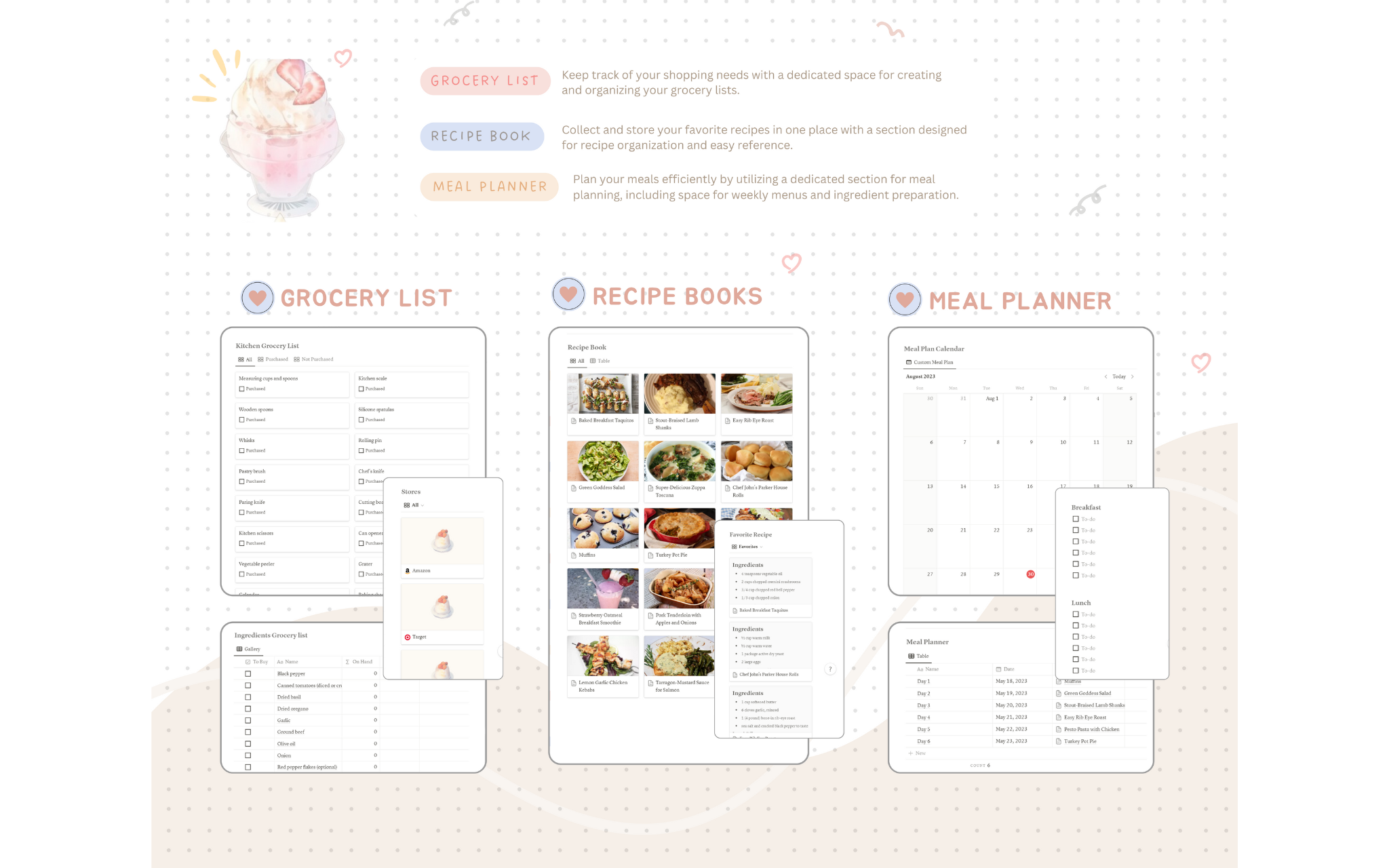 Introducing our Kawaii Aesthetic Notion Template 🍨 – where productivity meets aesthetics. Experience the perfect blend of soothing visuals and seamless organization. Effortlessly manage tasks, track goals, and cultivate habits in a customizable, elegant space.  
