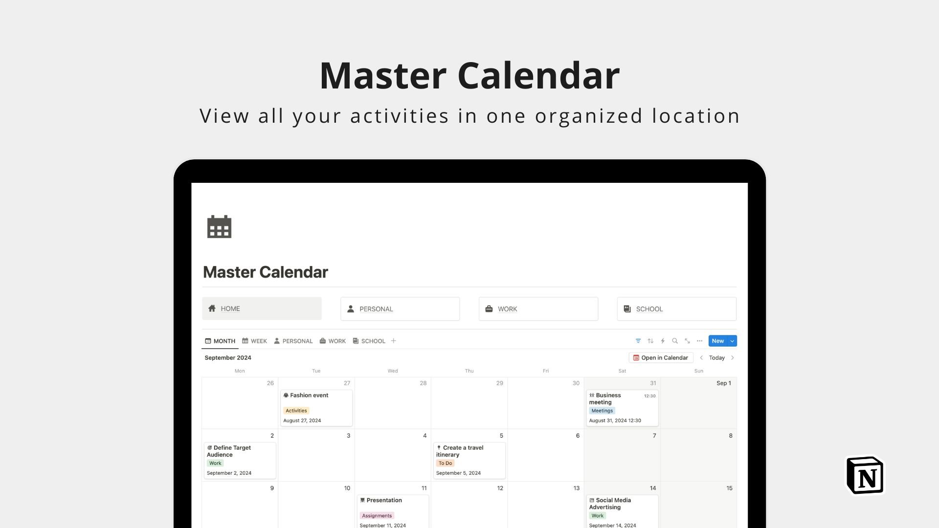 Master Calendar Template Notion Marketplace