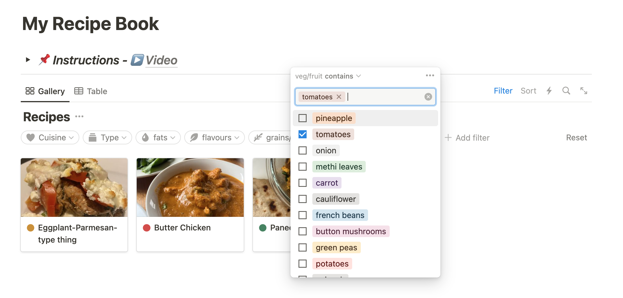 Organise and find your recipe cards through filters to help you decide what to cook!