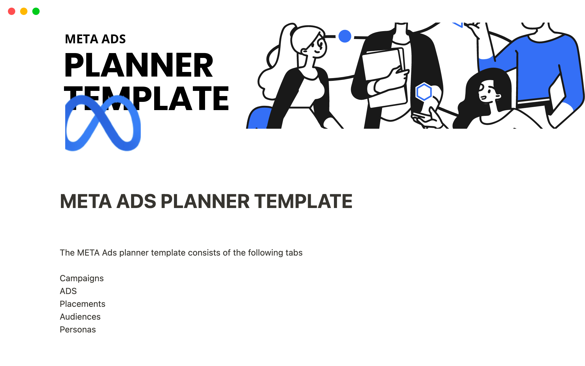 A template preview for META ADS PLANNER TEMPLATE