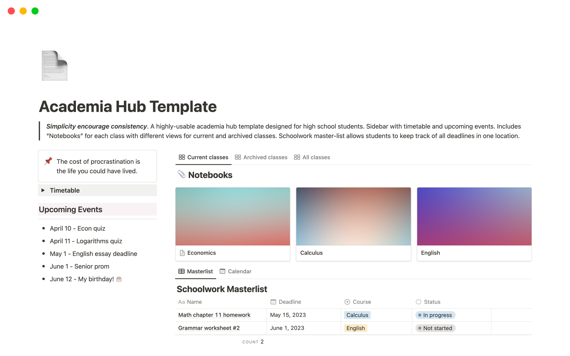 Aperçu du modèle de Academia Hub