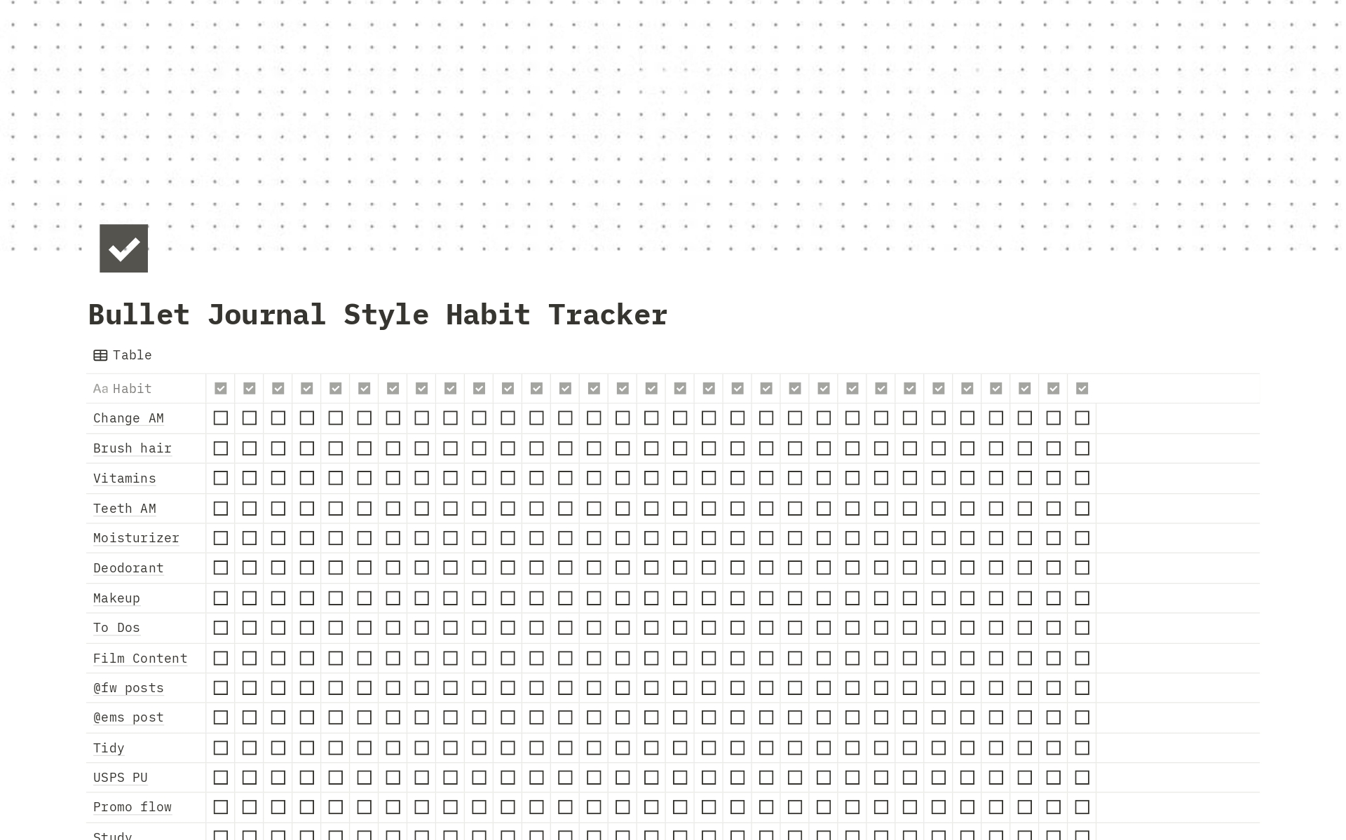 Bullet Journal Style Habit Tracker by templatesbylyra Notion Template