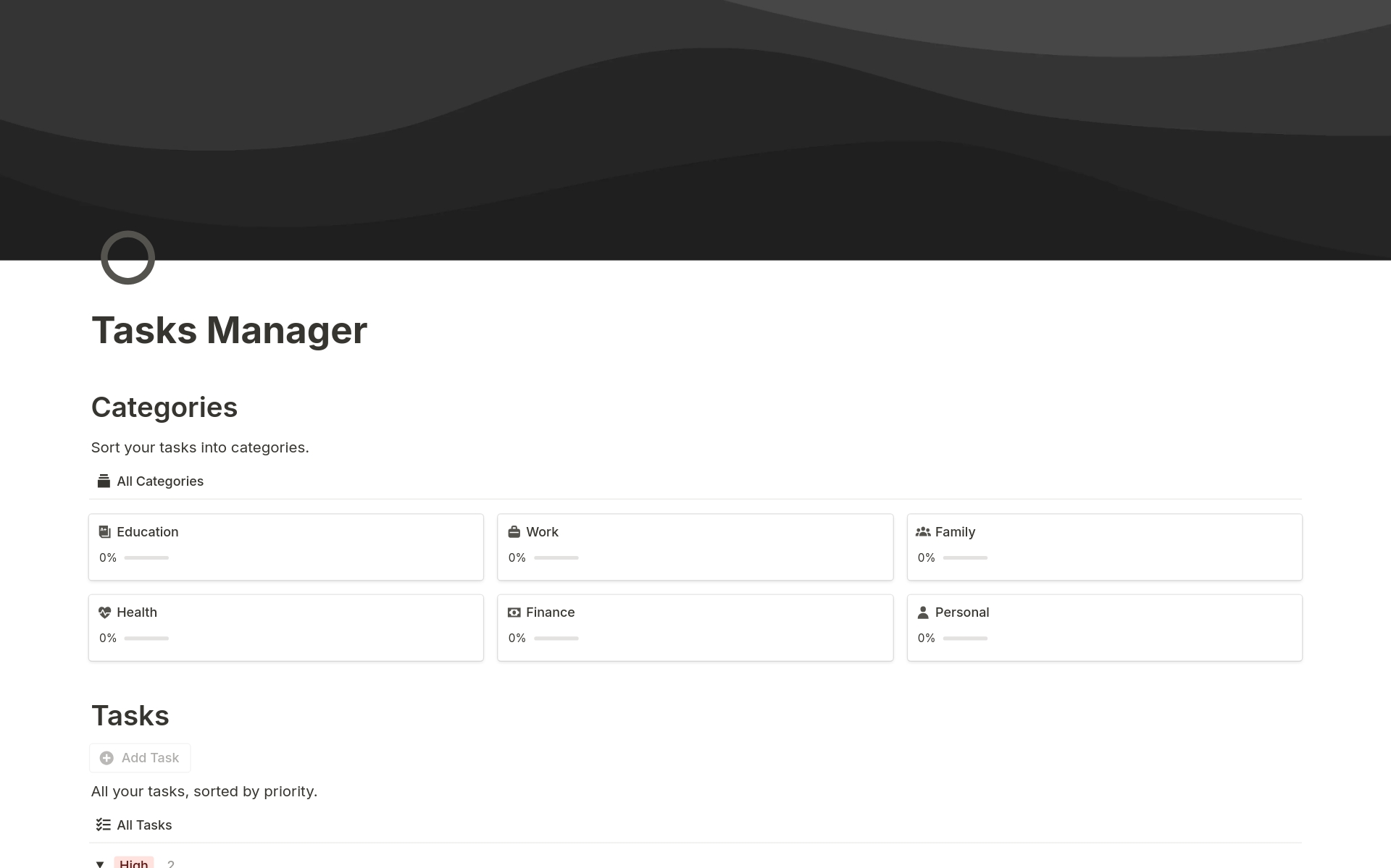 A template preview for Tasks Manager