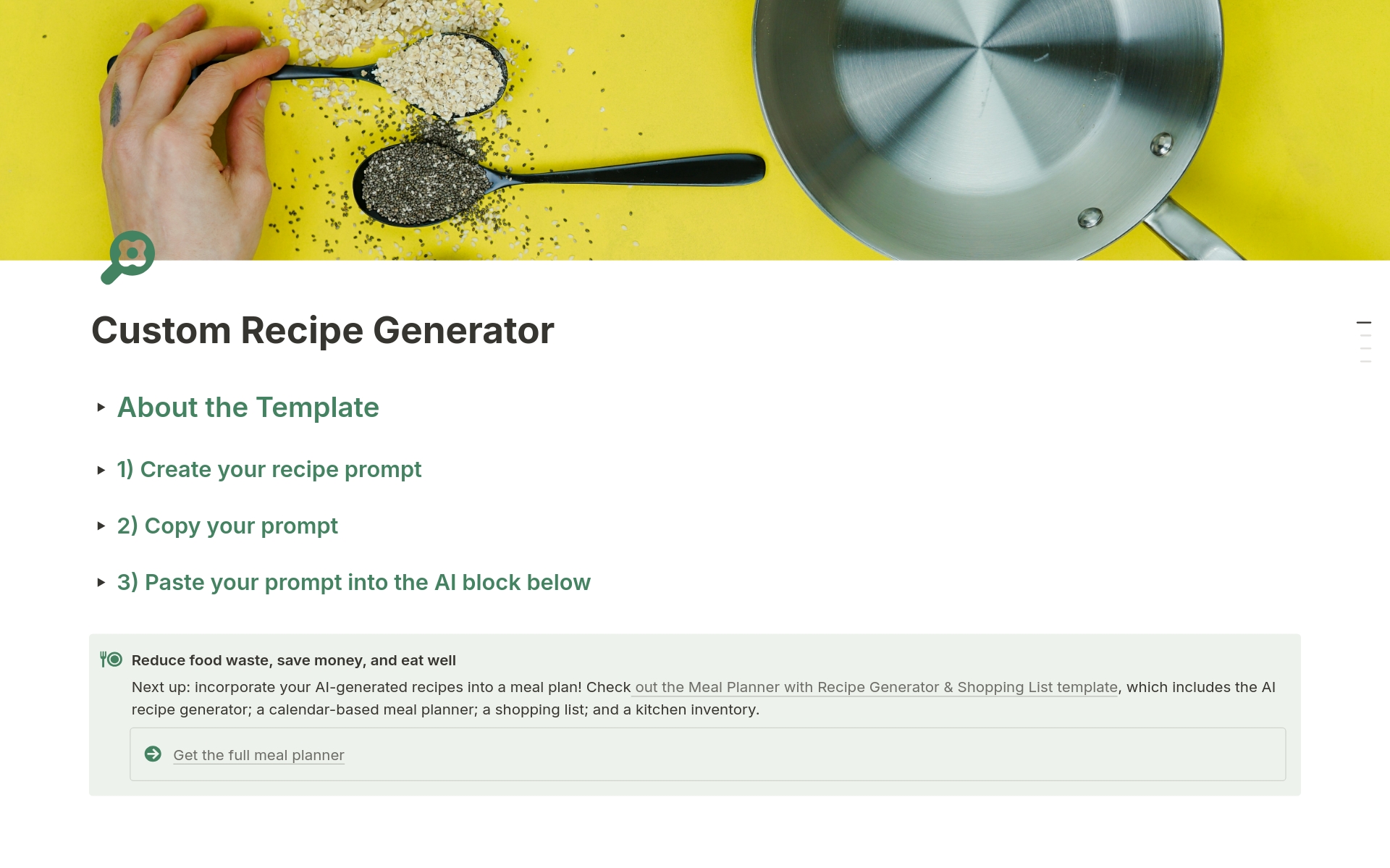 Custom Recipe Generator by Katy Stalcup | Notion Template