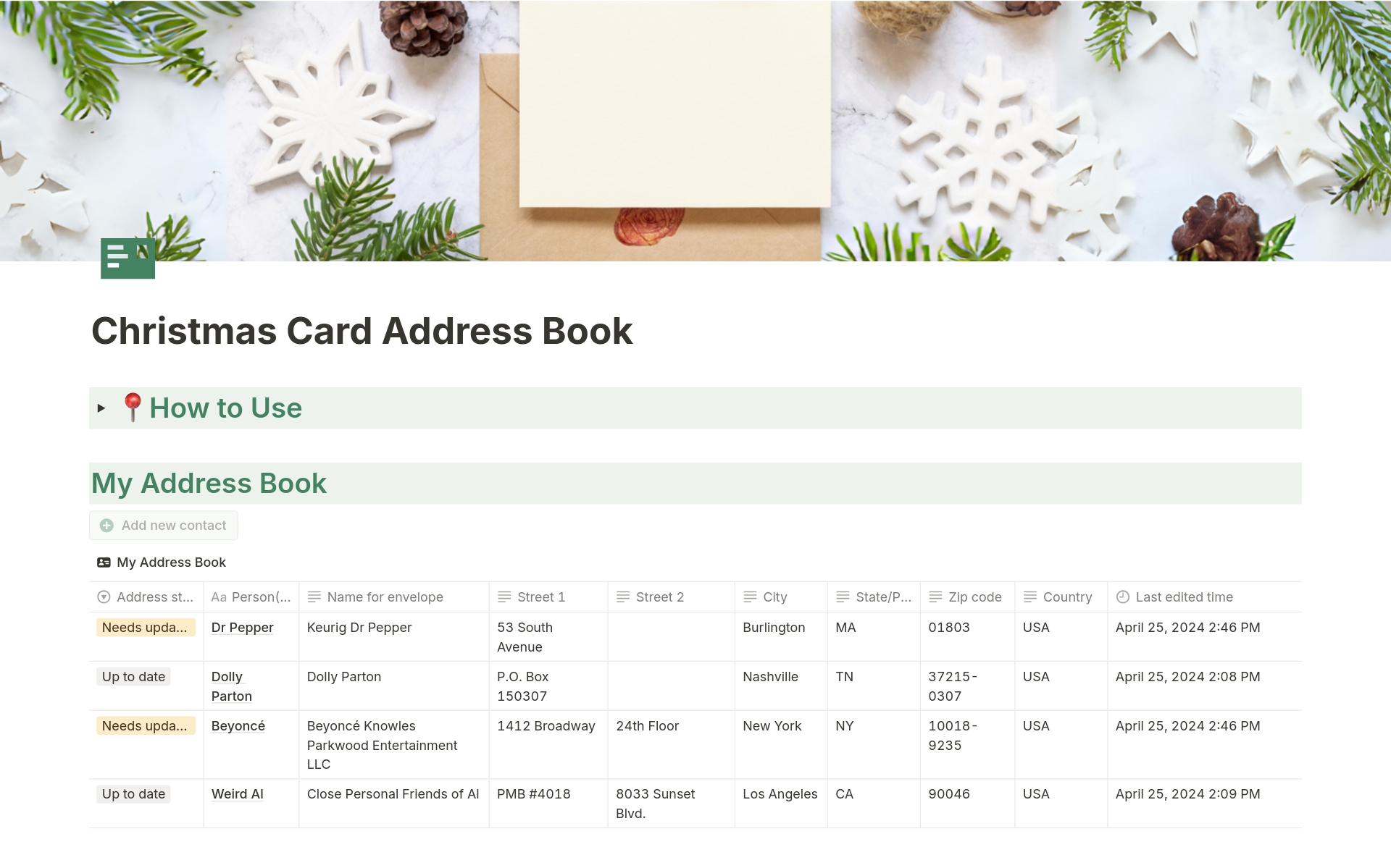 Christmas Card Address Book님의 템플릿 미리보기