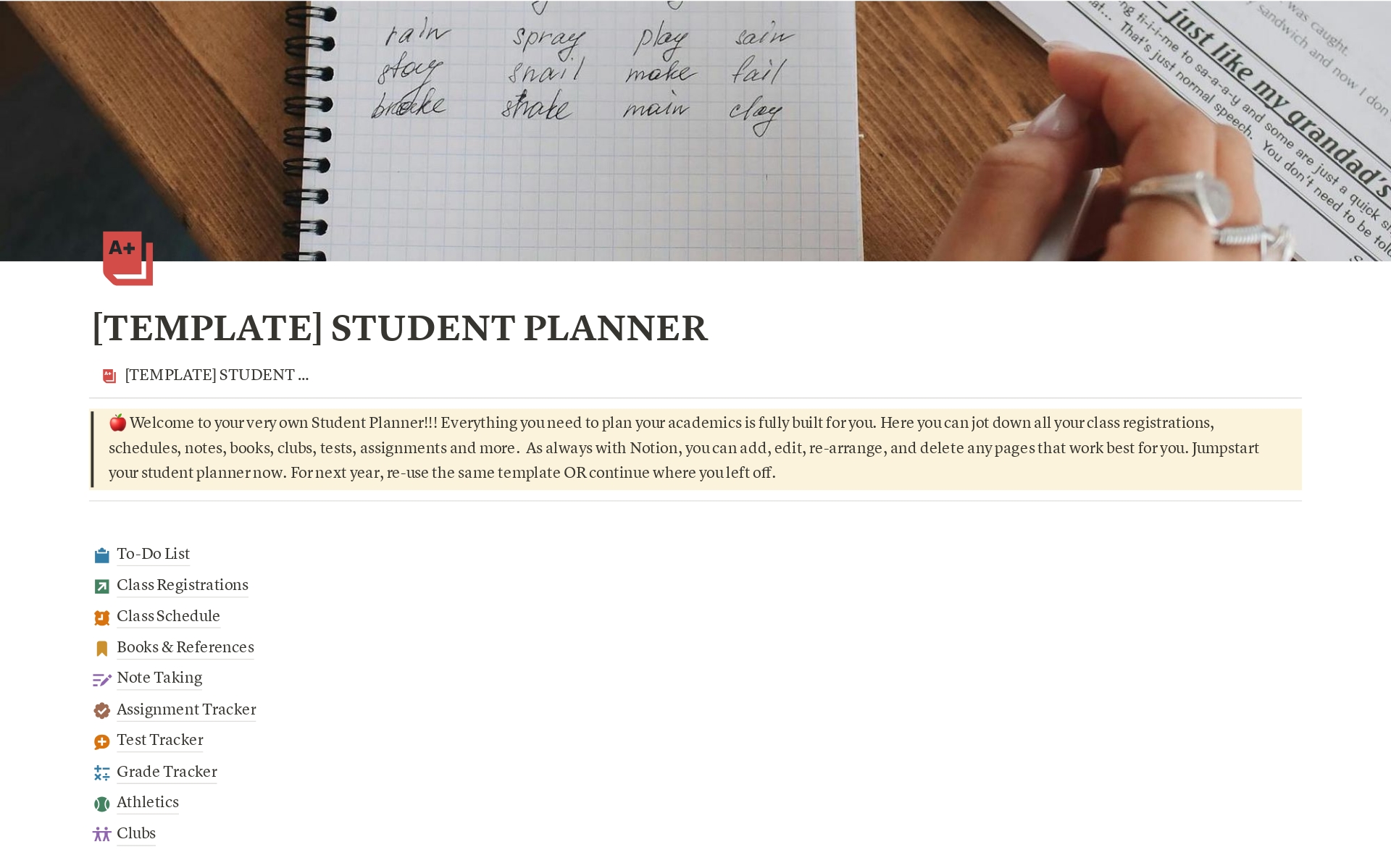 A template preview for STUDENT PLANNER