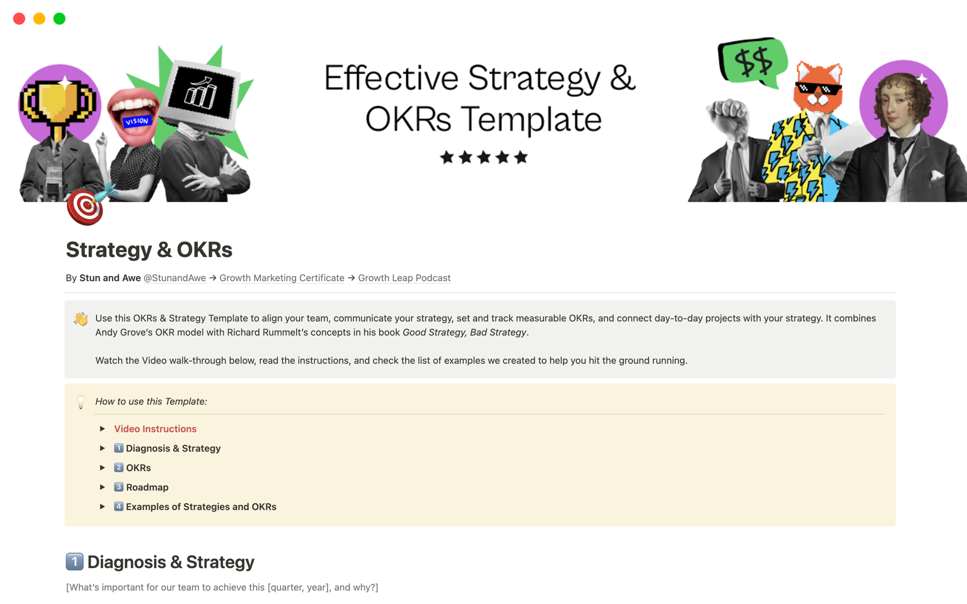 En forhåndsvisning av mal for Effective Strategy & OKRs