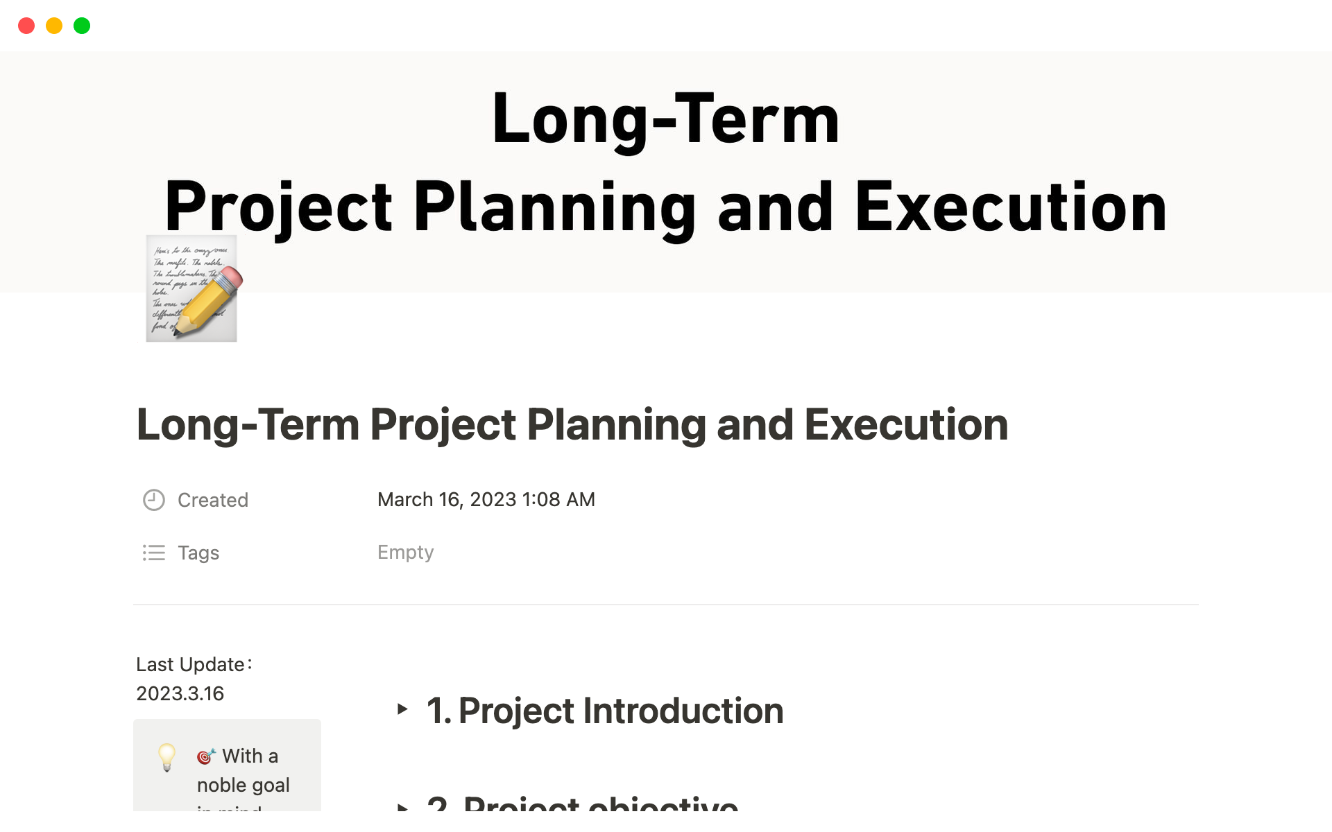 A template preview for Long-Term Project Planning and Execution