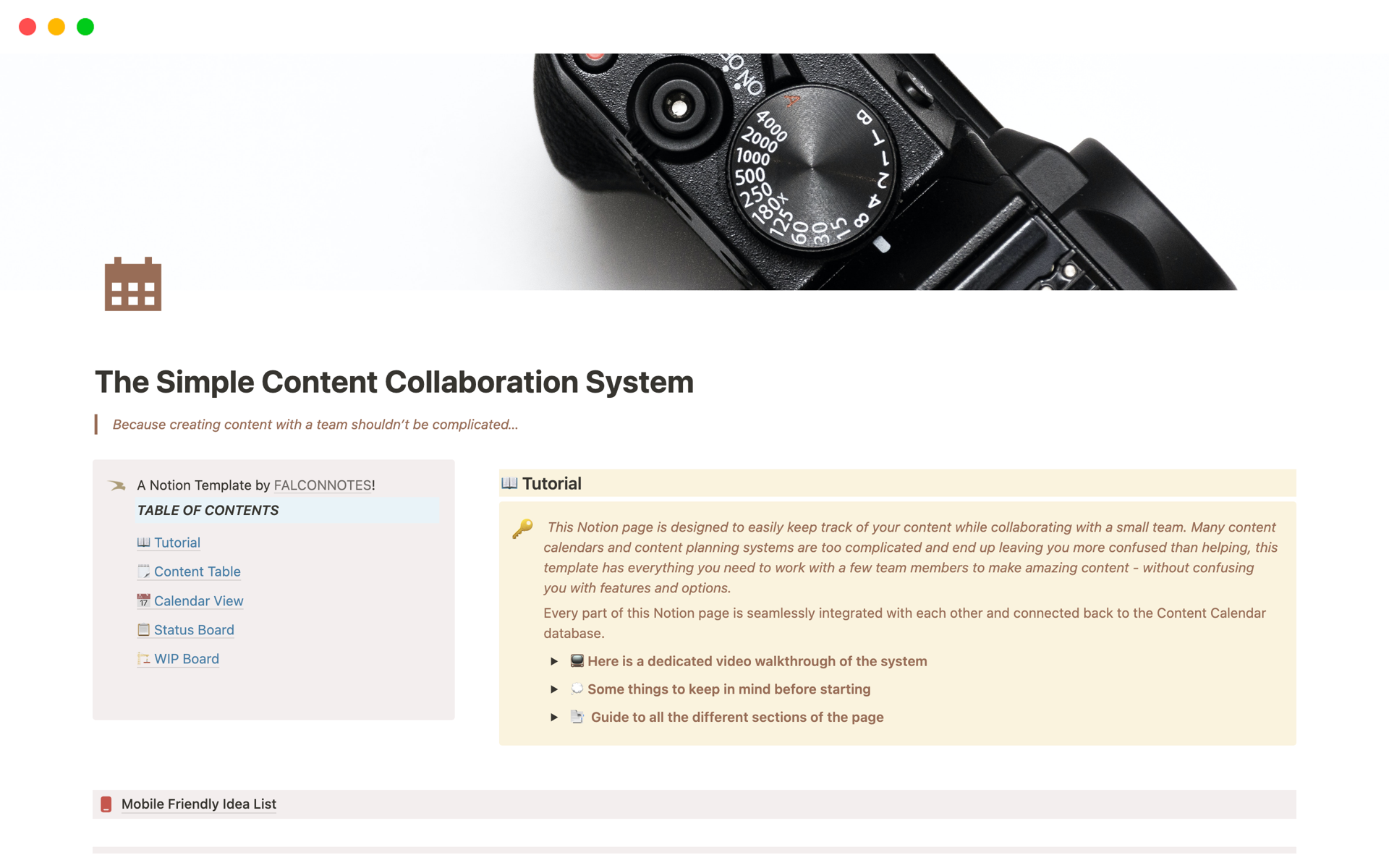 A template preview for The Simple Content Collaboration System