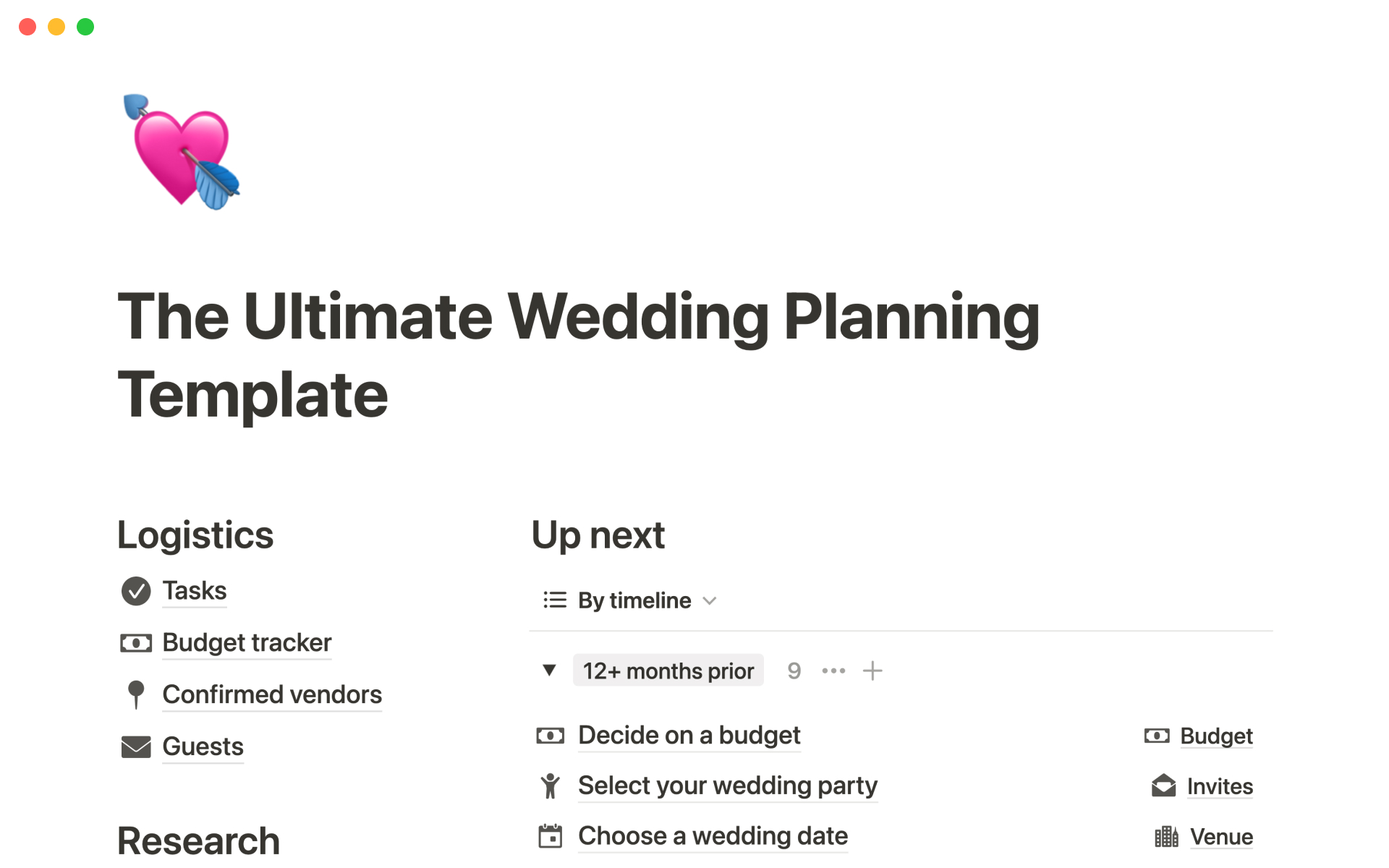 Vista previa de una plantilla para The ultimate wedding planning template