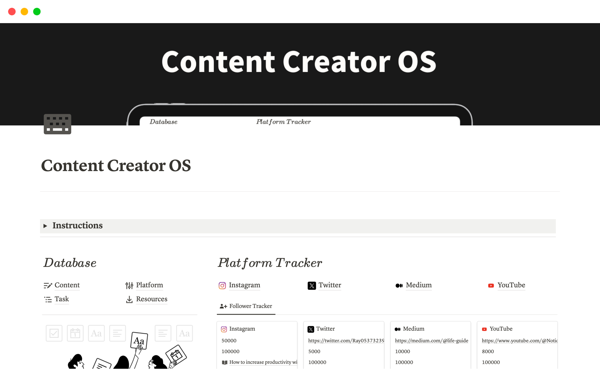 A template preview for Content Creator OS