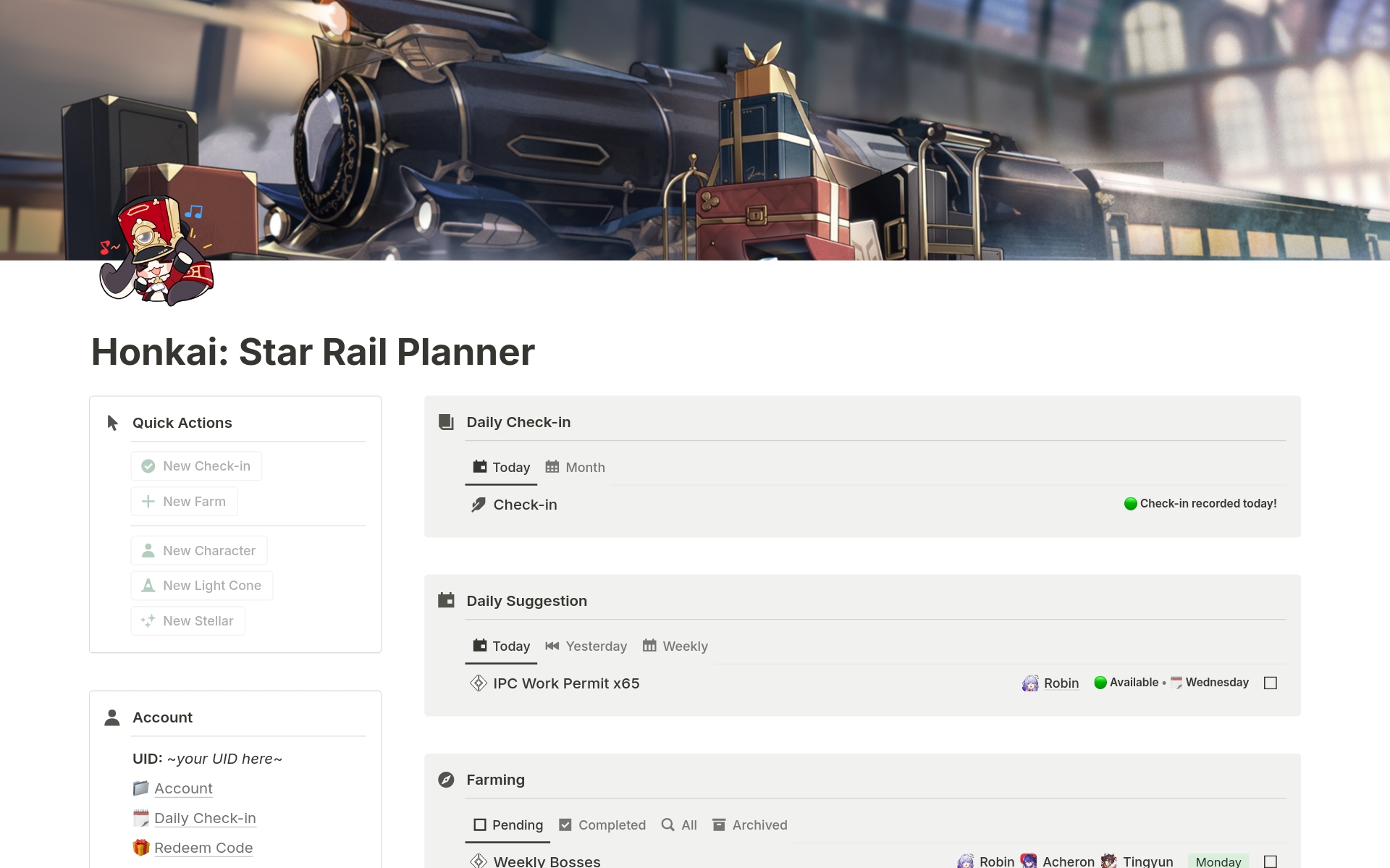 A template preview for Honkai Star Rail Planner