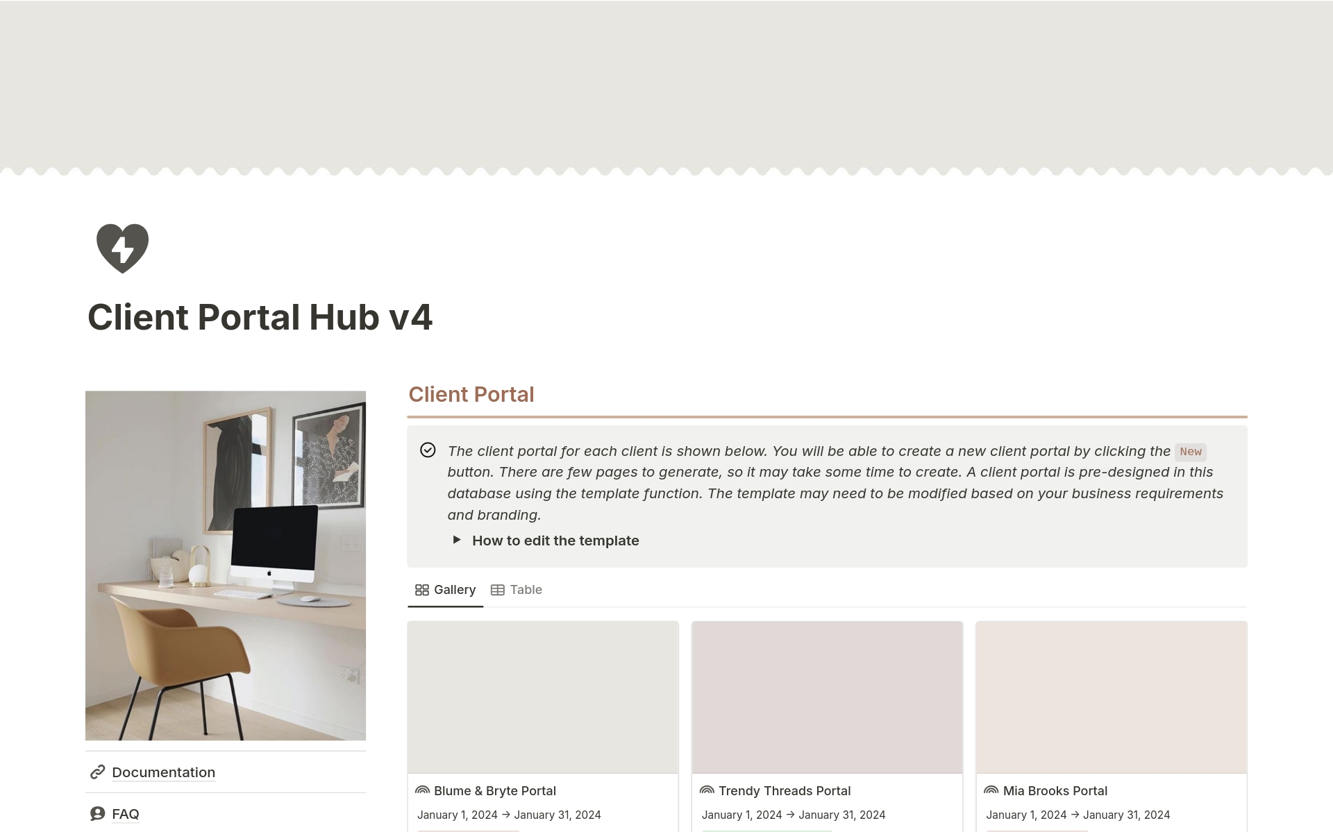 Eine Vorlagenvorschau für Client Portal : Project Based