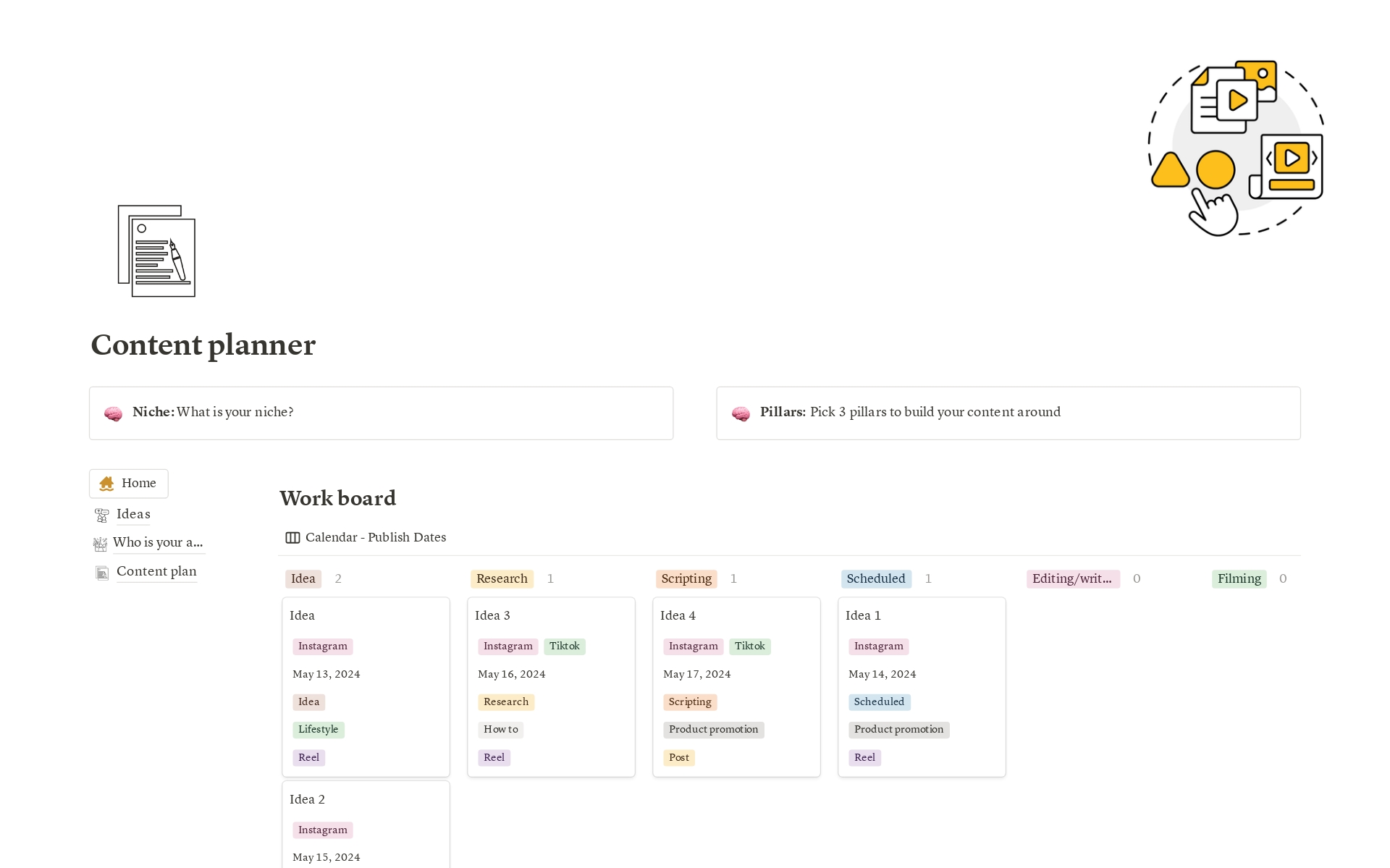 A template preview for Simple Content Planner