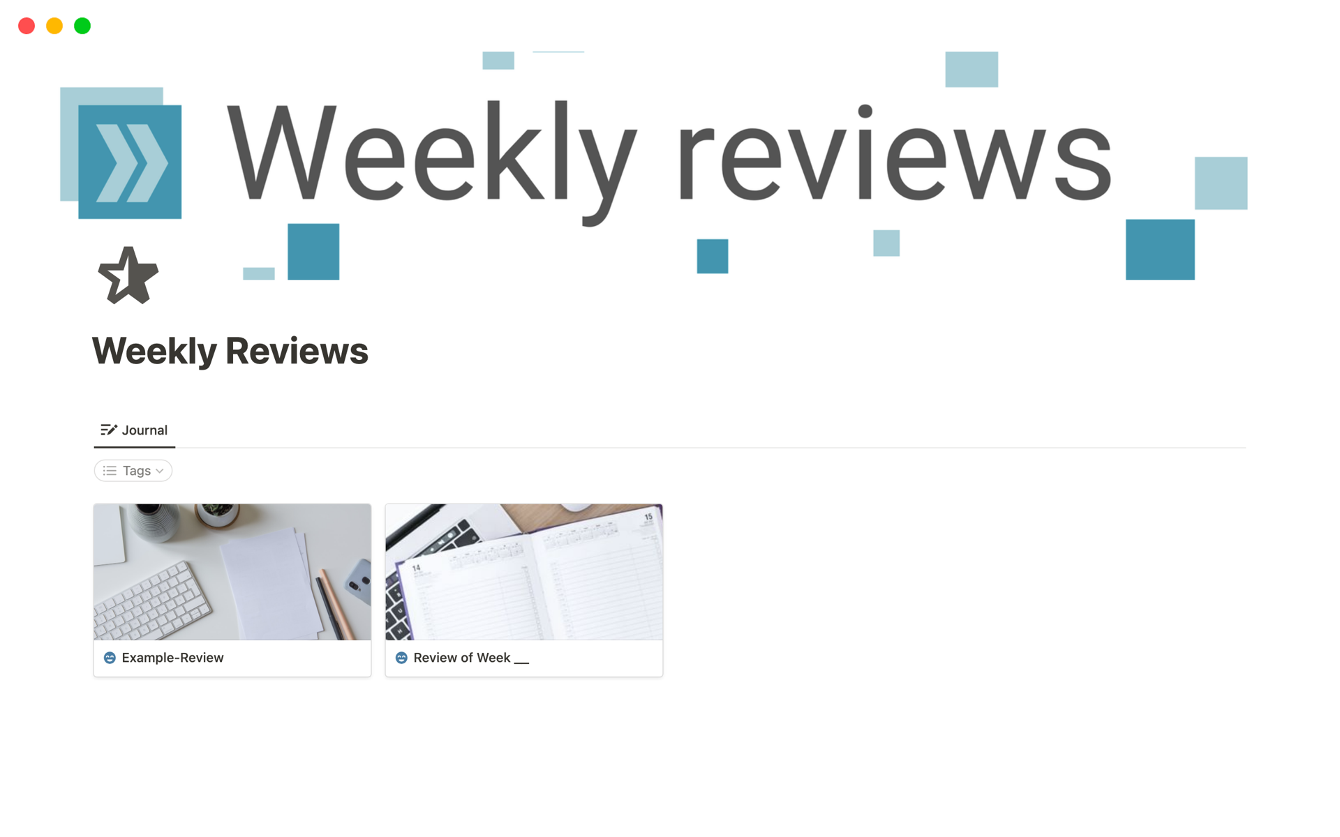 A template preview for Weekly Reviews