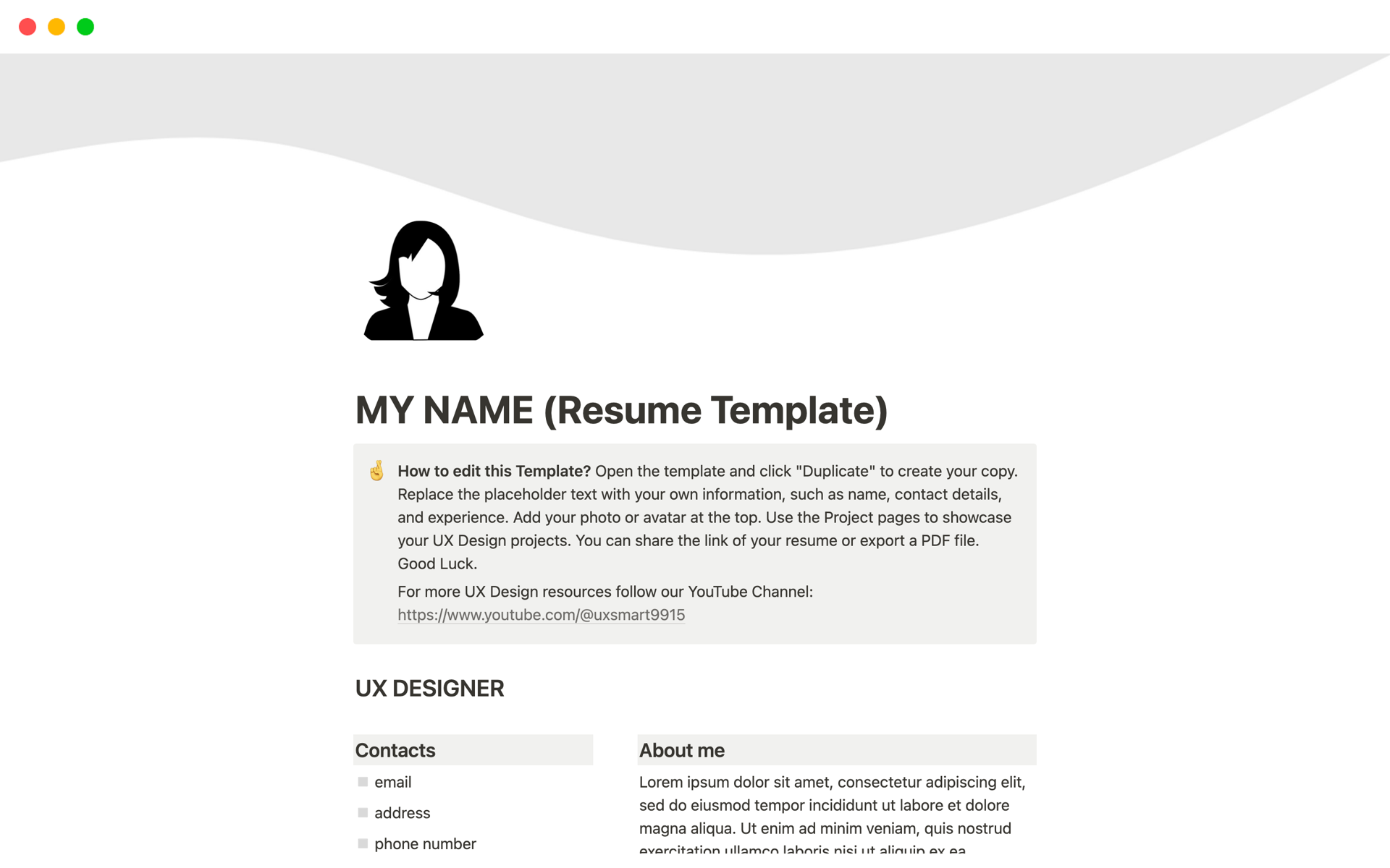 A template preview for UX Designer Resume + Portfolio