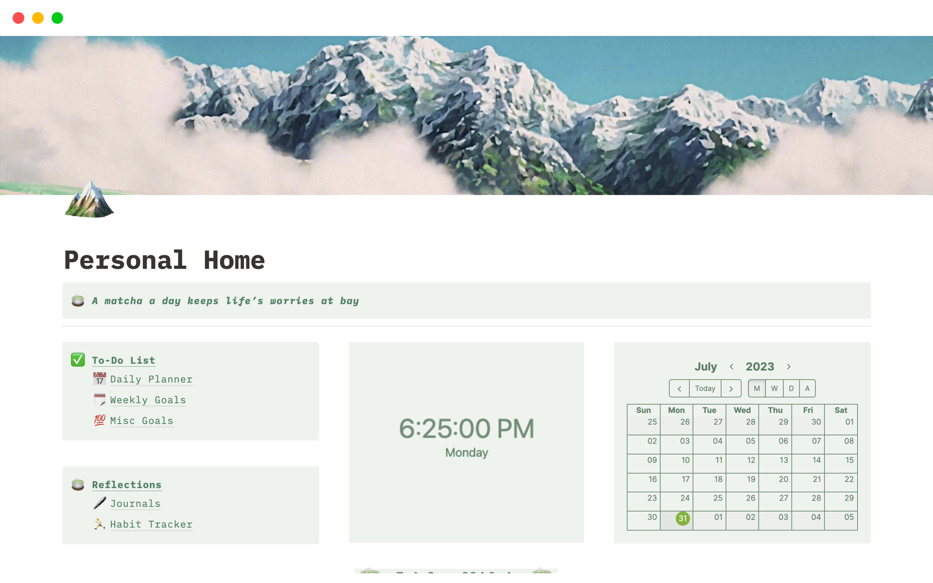 Vista previa de plantilla para Studio Ghibli Personal Home Dashboard