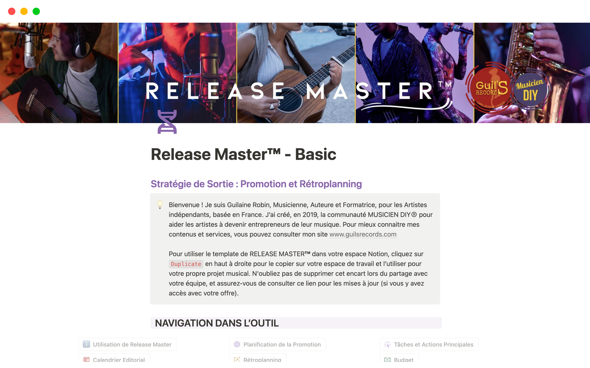 A template preview for Release Master™ - Basic