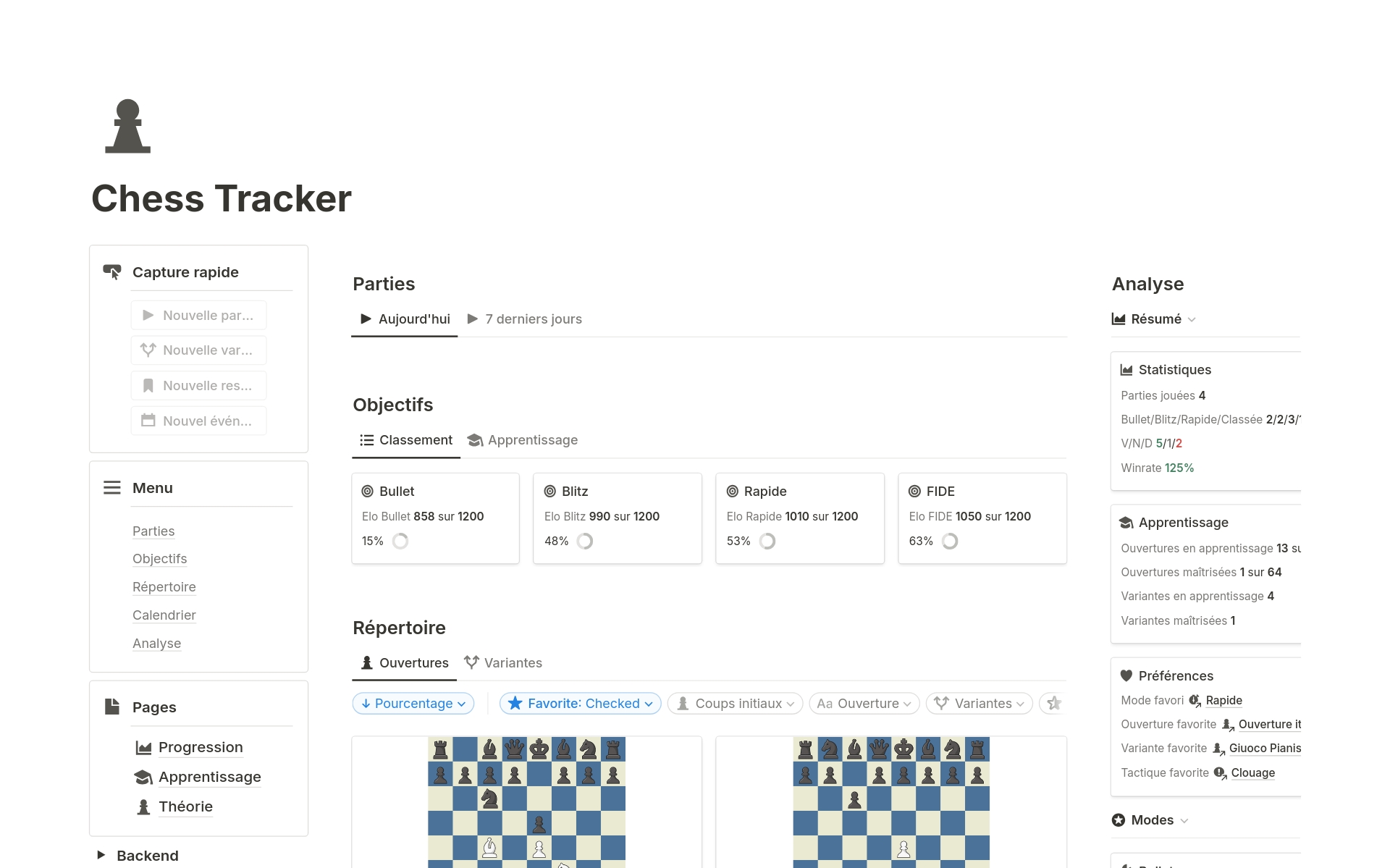 A template preview for Chess Tracker