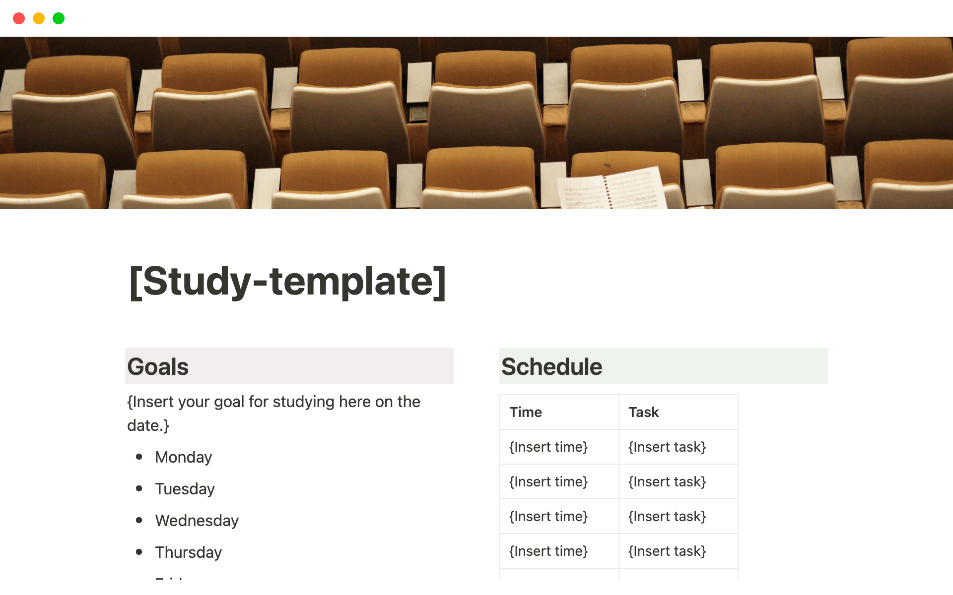A template preview for Notion template for studying