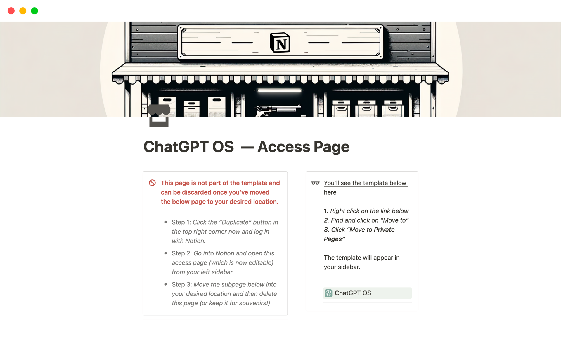 A template preview for ChatGPT OS  — Access Page
