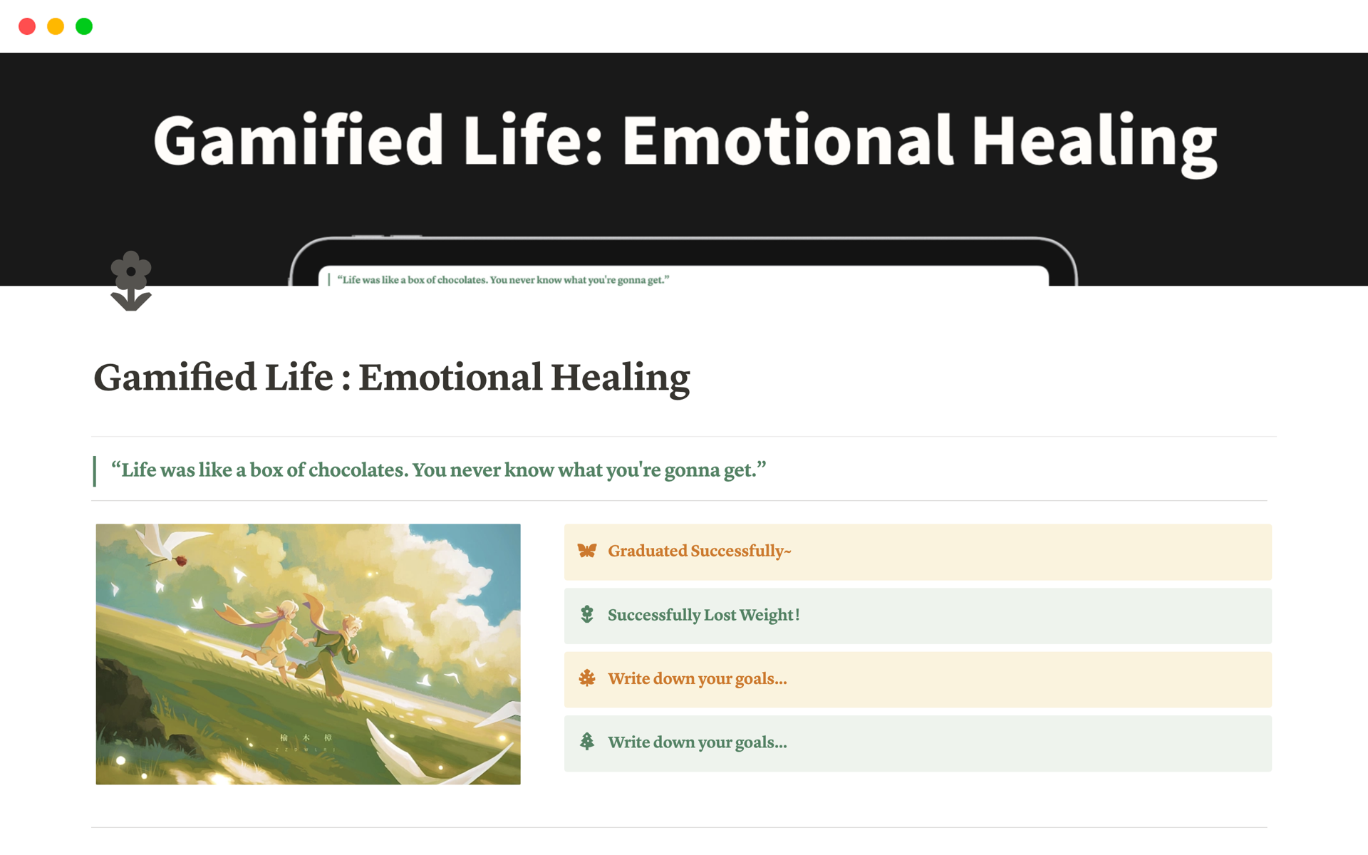 A template preview for Gamified Life :Emotional Healing 